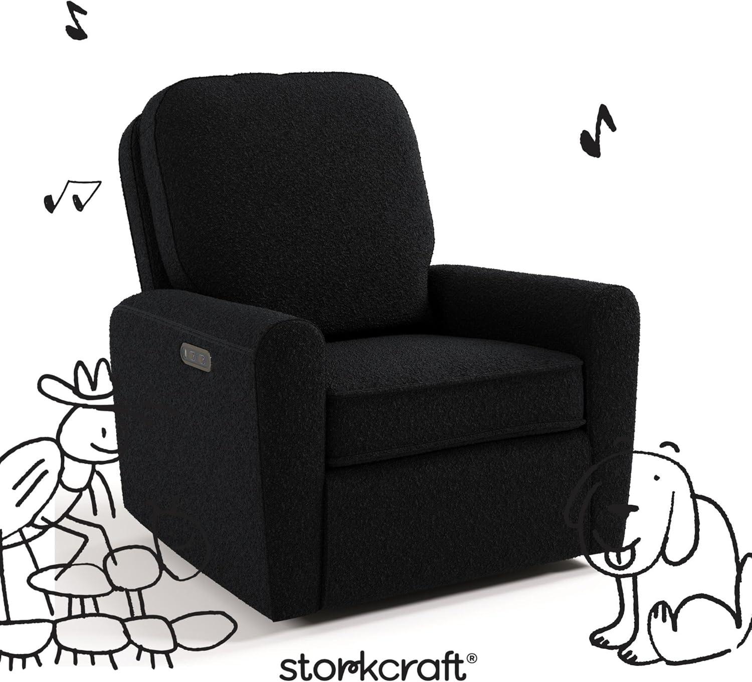 imageStorkcraft Amalfi Deluxe Power Recliner Swivel Glider Ivory Boucle Premium Electronic Power Recliner for Nursery Includes DualUSB Charging Port with USBA ampamp USBC Glider Rocking ChairBlack Boucle