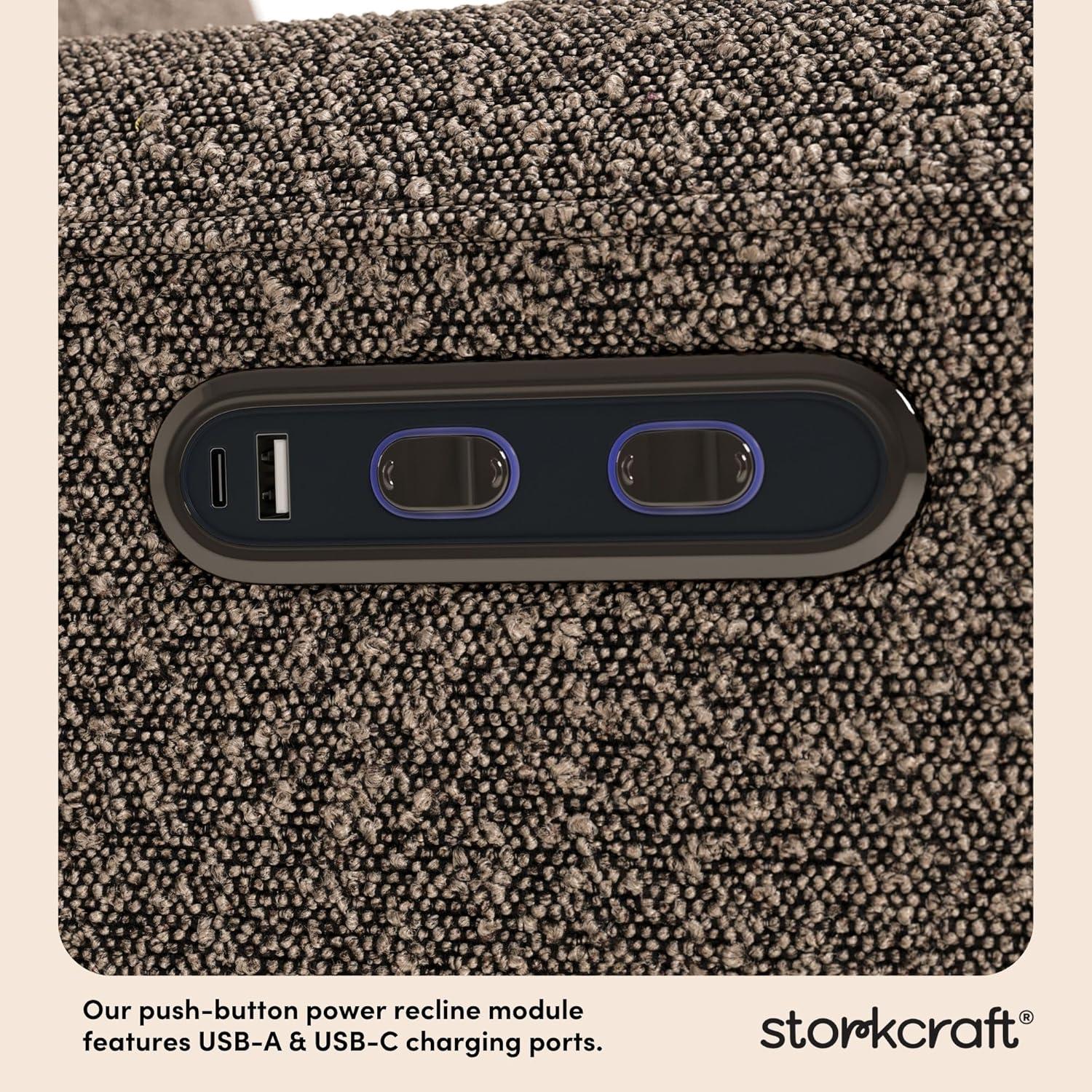 imageStorkcraft Amalfi Deluxe Power Recliner Swivel Glider Ivory Boucle Premium Electronic Power Recliner for Nursery Includes DualUSB Charging Port with USBA ampamp USBC Glider Rocking ChairMountain Brown Boucle