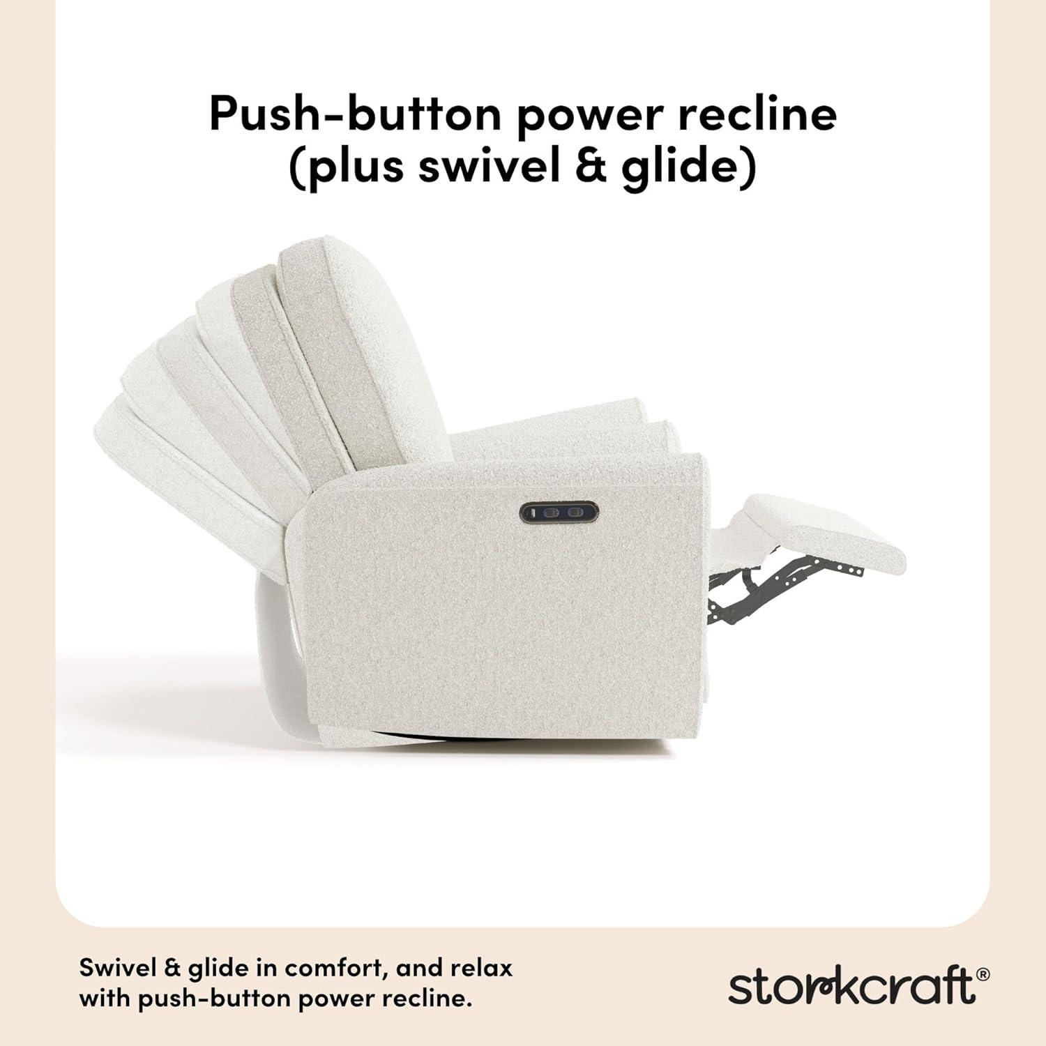 imageStorkcraft Amalfi Deluxe Power Recliner Swivel Glider Ivory Boucle Premium Electronic Power Recliner for Nursery Includes DualUSB Charging Port with USBA ampamp USBC Glider Rocking ChairIvory Boucle