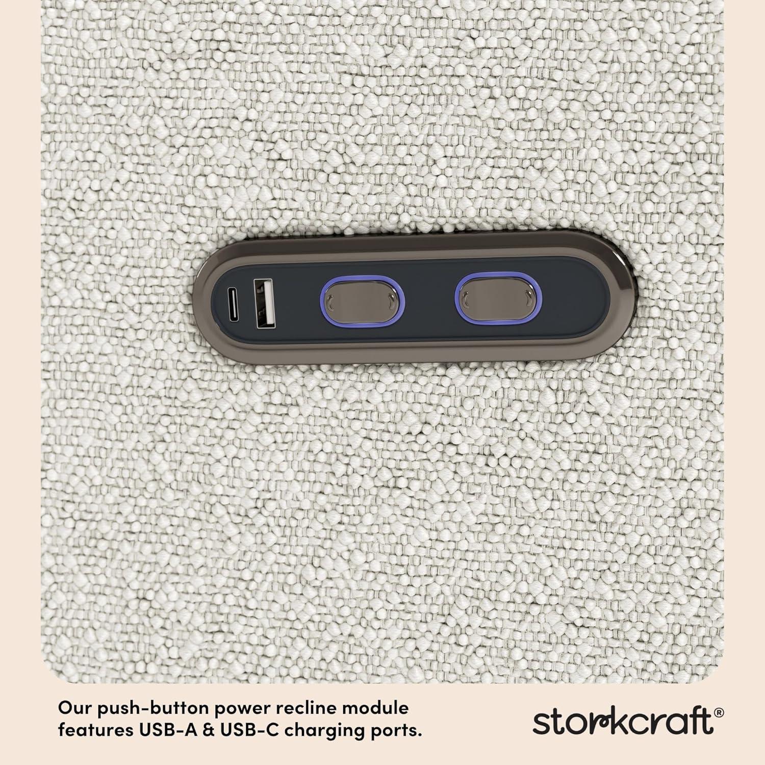 imageStorkcraft Amalfi Deluxe Power Recliner Swivel Glider Ivory Boucle Premium Electronic Power Recliner for Nursery Includes DualUSB Charging Port with USBA ampamp USBC Glider Rocking ChairIvory Boucle