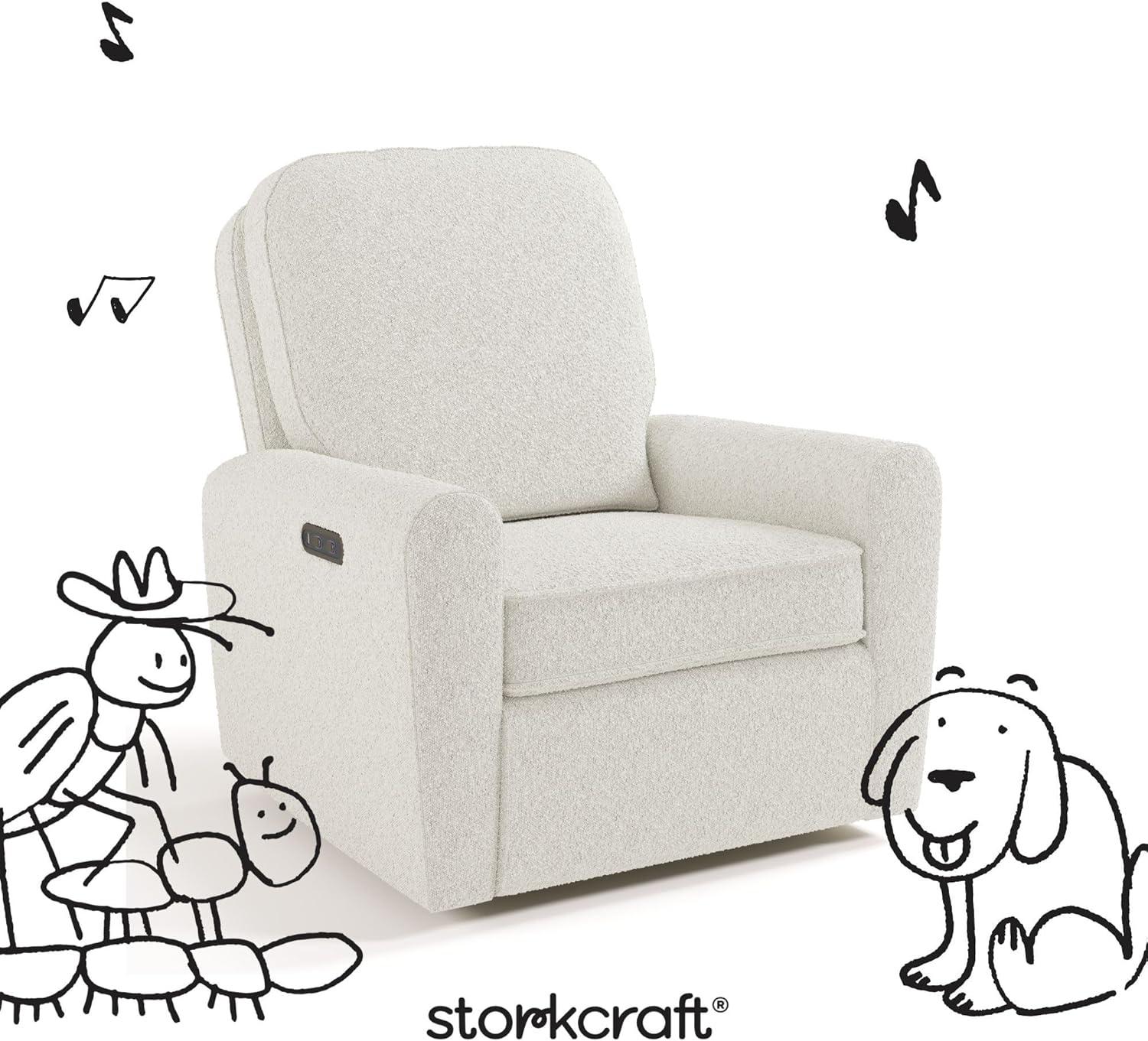 imageStorkcraft Amalfi Deluxe Power Recliner Swivel Glider Ivory Boucle Premium Electronic Power Recliner for Nursery Includes DualUSB Charging Port with USBA ampamp USBC Glider Rocking ChairIvory Boucle