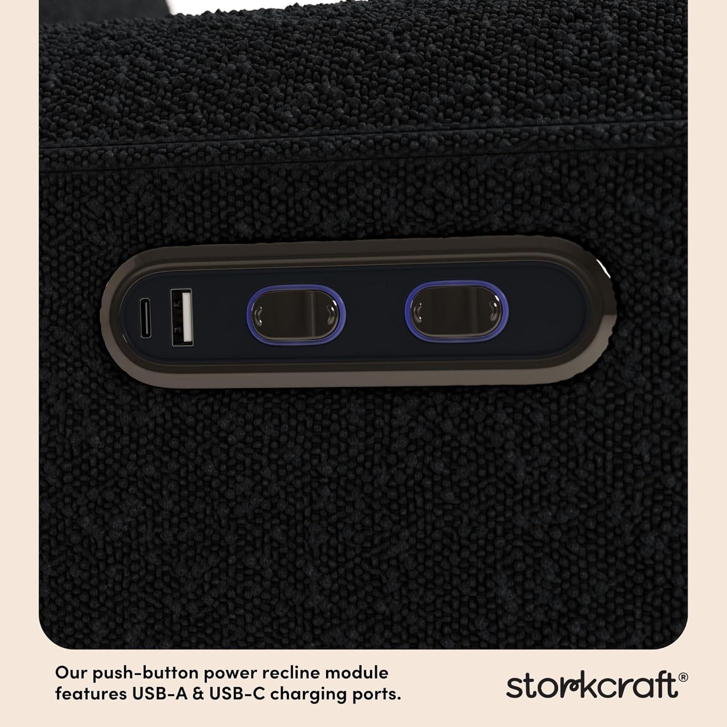 imageStorkcraft Amalfi Deluxe Power Recliner Swivel Glider Ivory Boucle Premium Electronic Power Recliner for Nursery Includes DualUSB Charging Port with USBA ampamp USBC Glider Rocking ChairBlack Boucle