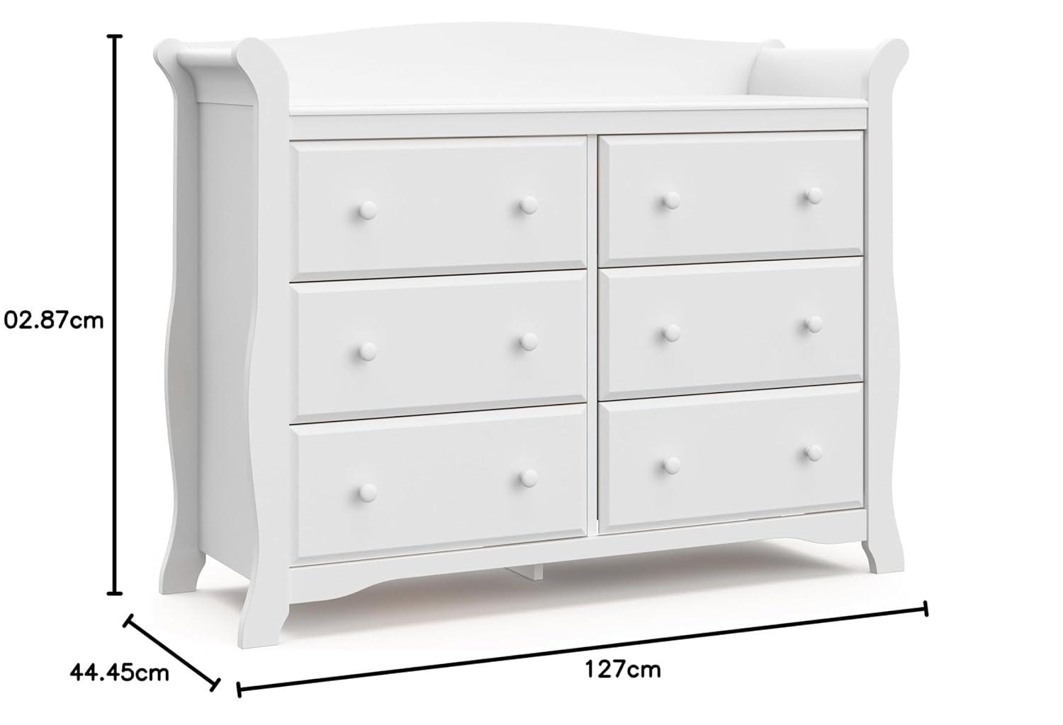 imageStorkcraft Avalon 6 Drawer Double Dresser White Dresser for Kids Bedroom Nursery Dresser Organizer Chest of Drawers for Bedroom with 6 Drawers Classic Design for Childrens BedroomWhite