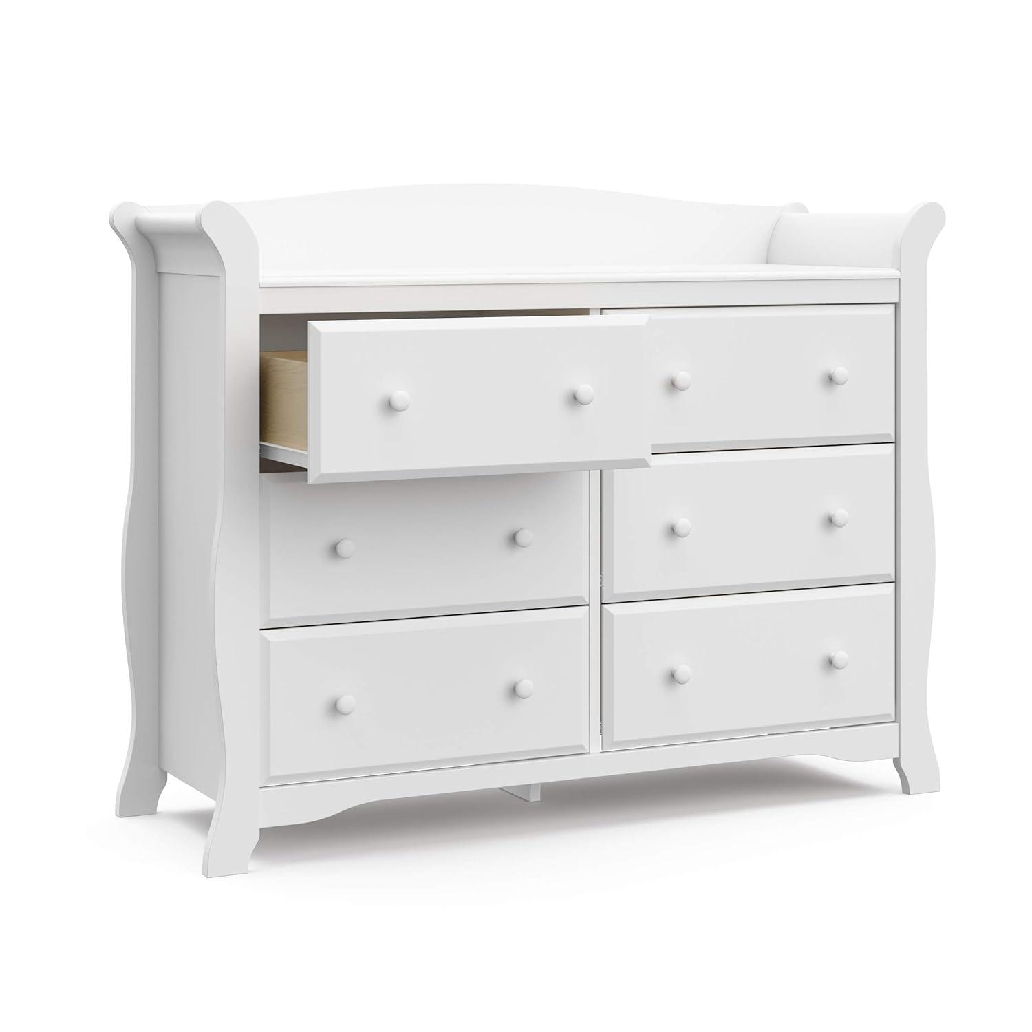 imageStorkcraft Avalon 6 Drawer Double Dresser White Dresser for Kids Bedroom Nursery Dresser Organizer Chest of Drawers for Bedroom with 6 Drawers Classic Design for Childrens BedroomWhite