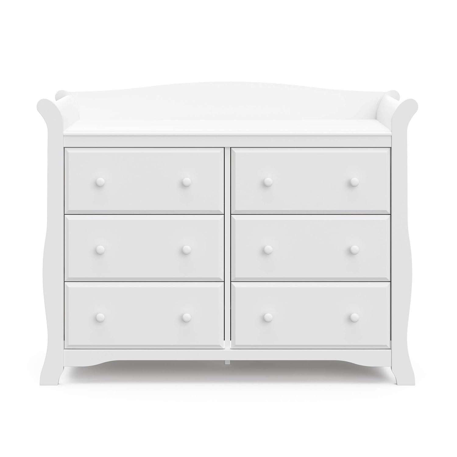 imageStorkcraft Avalon 6 Drawer Double Dresser White Dresser for Kids Bedroom Nursery Dresser Organizer Chest of Drawers for Bedroom with 6 Drawers Classic Design for Childrens BedroomWhite