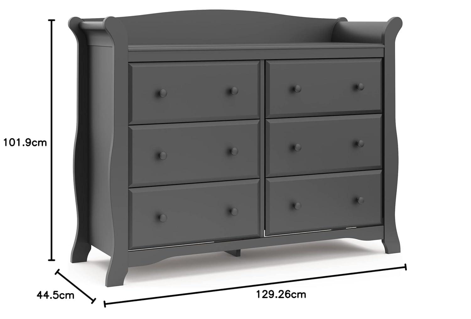 imageStorkcraft Avalon 6 Drawer Double Dresser White Dresser for Kids Bedroom Nursery Dresser Organizer Chest of Drawers for Bedroom with 6 Drawers Classic Design for Childrens BedroomGrey