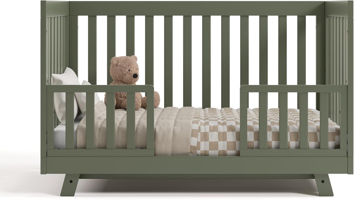 imageStorkcraft Beckett 3in1 Convertible Crib Natural GREENGUARD Gold Certified Fits Standard Crib Mattress Converts to Toddler Bed and Daybed 4 Adjustable Mattress Heights GrowwithMe DesignOlive