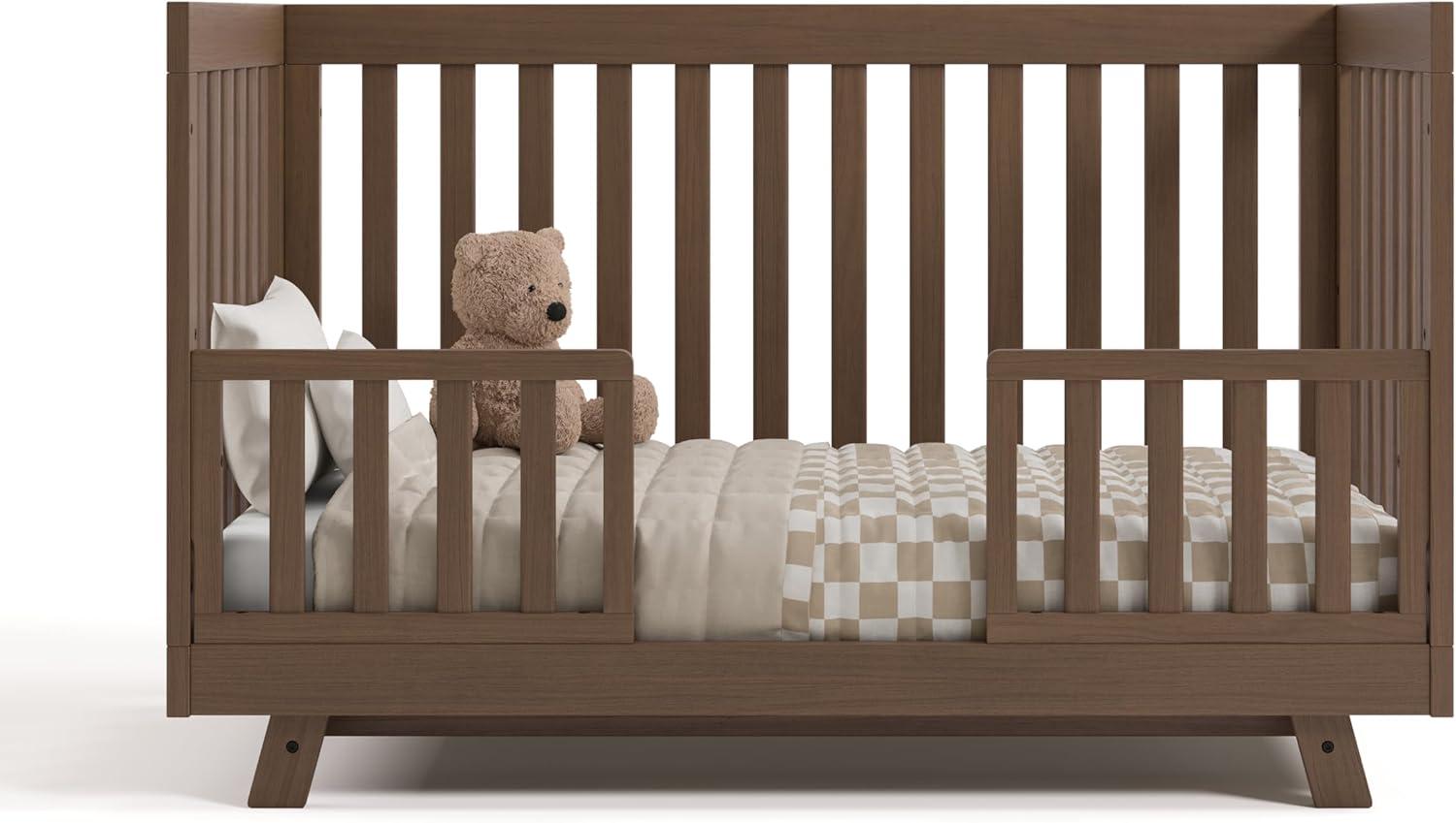 imageStorkcraft Beckett 3in1 Convertible Crib Natural GREENGUARD Gold Certified Fits Standard Crib Mattress Converts to Toddler Bed and Daybed 4 Adjustable Mattress Heights GrowwithMe DesignHazelnut