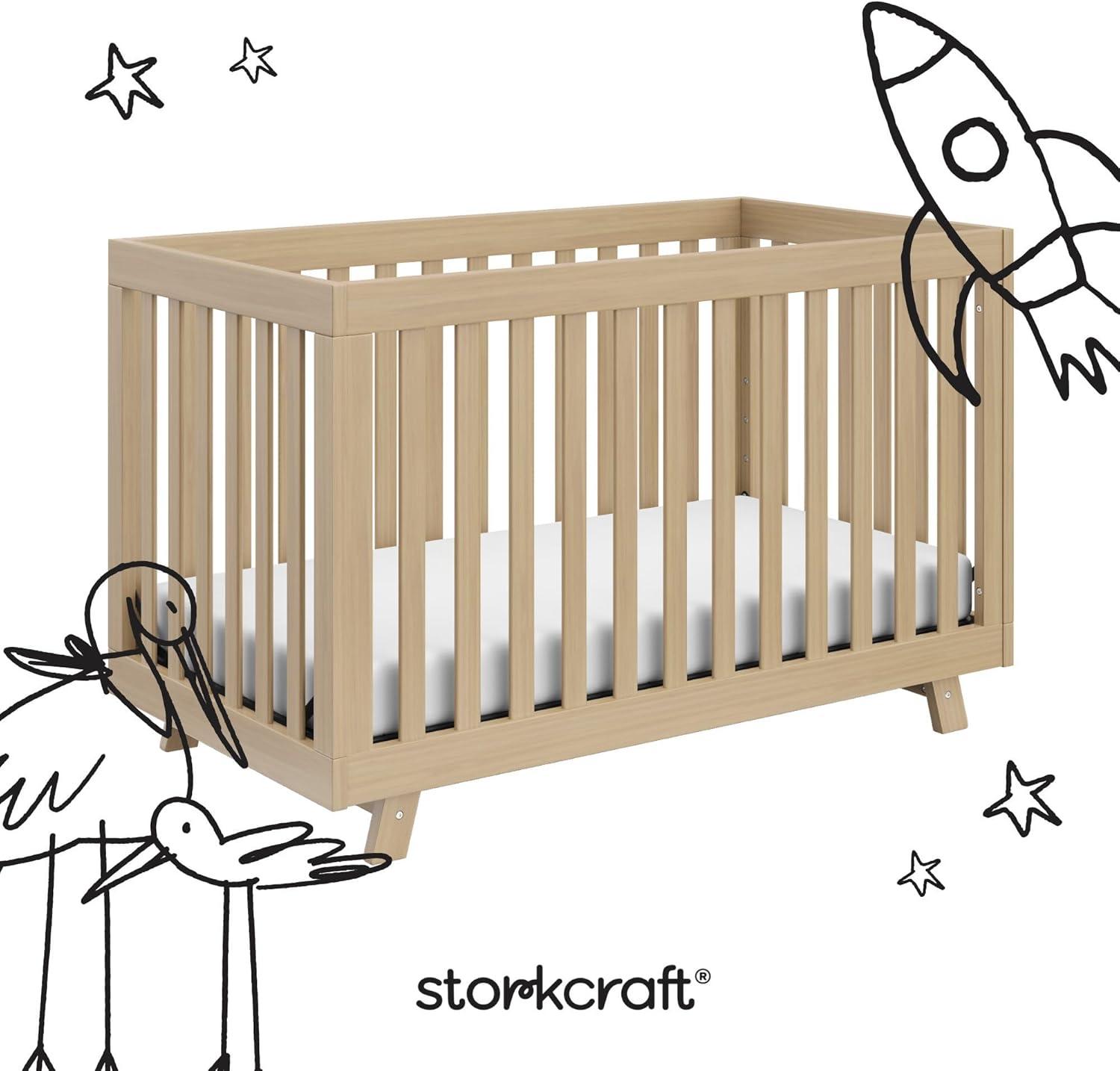 imageStorkcraft Beckett 3in1 Convertible Crib Natural GREENGUARD Gold Certified Fits Standard Crib Mattress Converts to Toddler Bed and Daybed 4 Adjustable Mattress Heights GrowwithMe DesignDriftwood