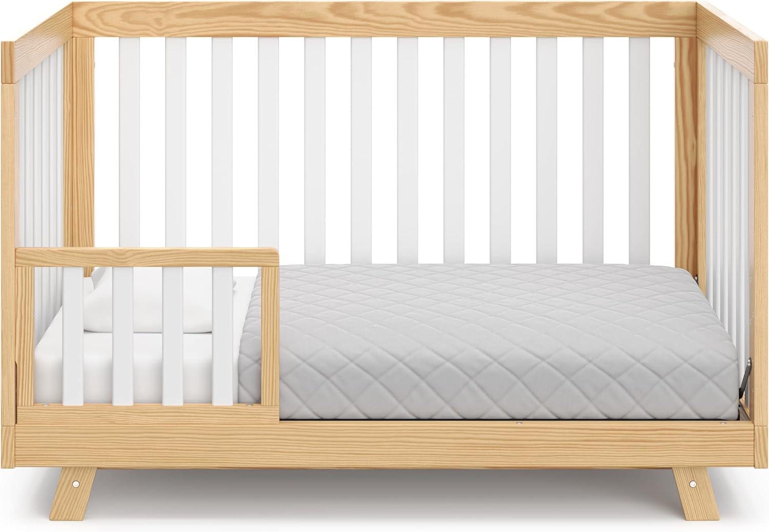 imageStorkcraft Beckett 3in1 Convertible Crib Natural GREENGUARD Gold Certified Fits Standard Crib Mattress Converts to Toddler Bed and Daybed 4 Adjustable Mattress Heights GrowwithMe DesignNatural With White