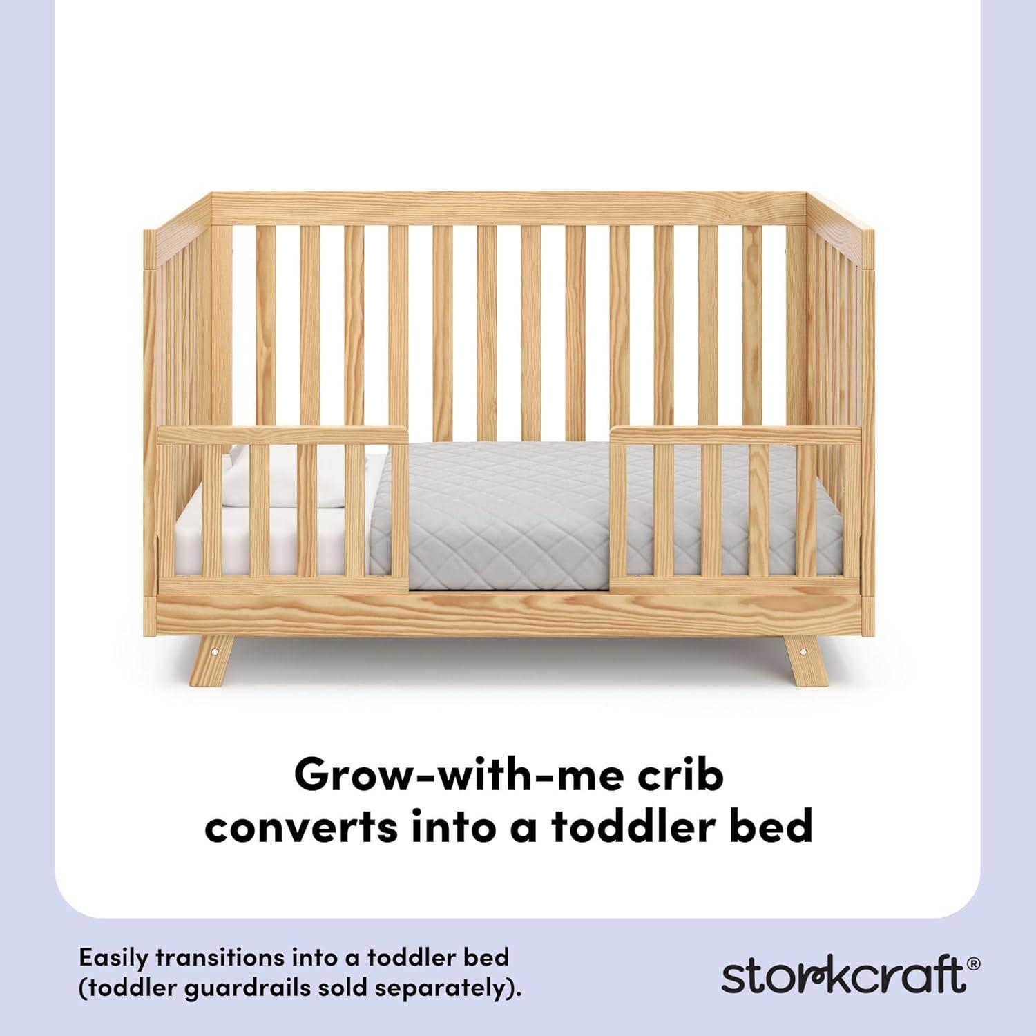 imageStorkcraft Beckett 3in1 Convertible Crib Natural GREENGUARD Gold Certified Fits Standard Crib Mattress Converts to Toddler Bed and Daybed 4 Adjustable Mattress Heights GrowwithMe DesignNatural