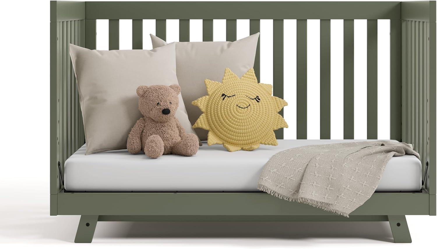 imageStorkcraft Beckett 3in1 Convertible Crib Natural GREENGUARD Gold Certified Fits Standard Crib Mattress Converts to Toddler Bed and Daybed 4 Adjustable Mattress Heights GrowwithMe DesignOlive