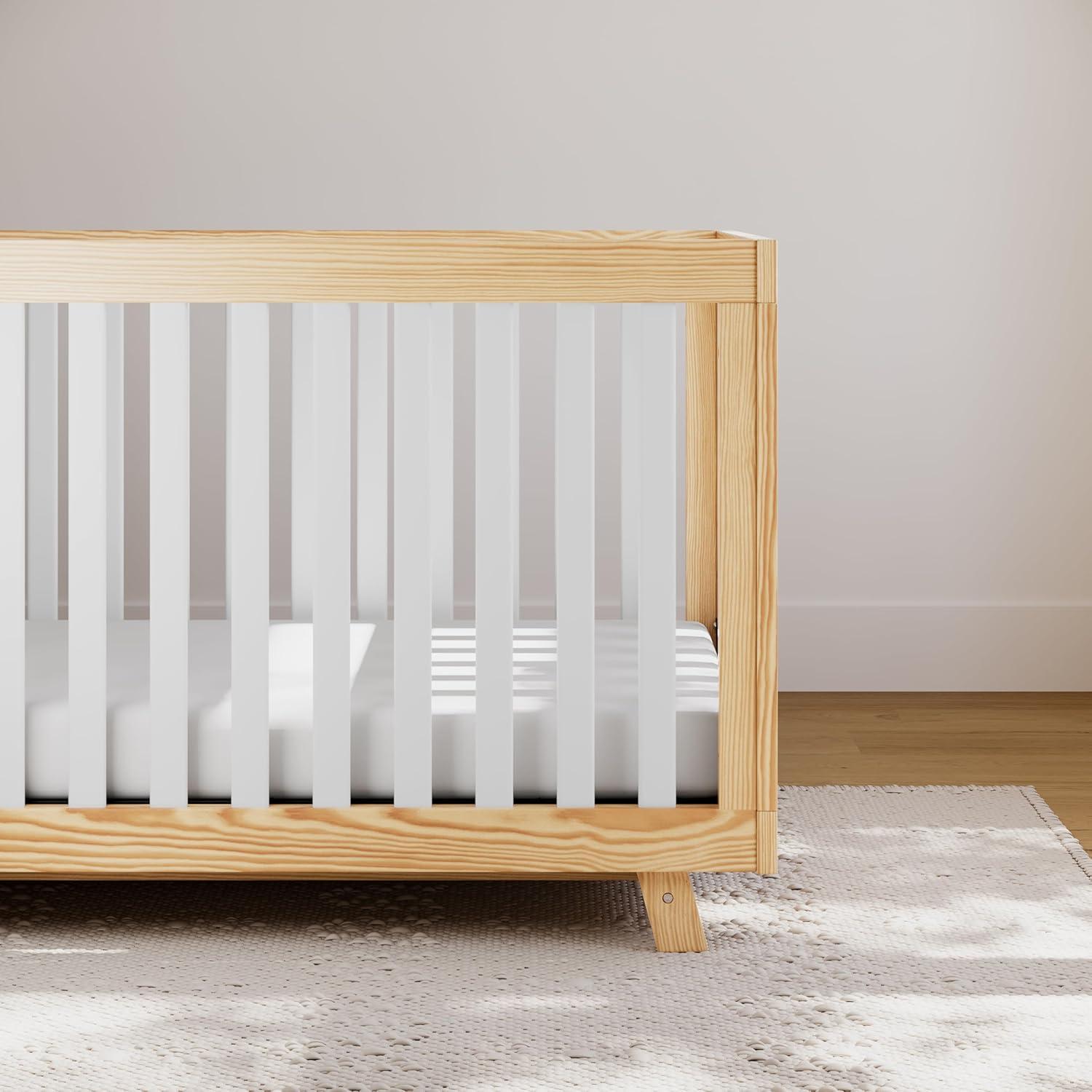 imageStorkcraft Beckett 3in1 Convertible Crib Natural GREENGUARD Gold Certified Fits Standard Crib Mattress Converts to Toddler Bed and Daybed 4 Adjustable Mattress Heights GrowwithMe DesignNatural With White