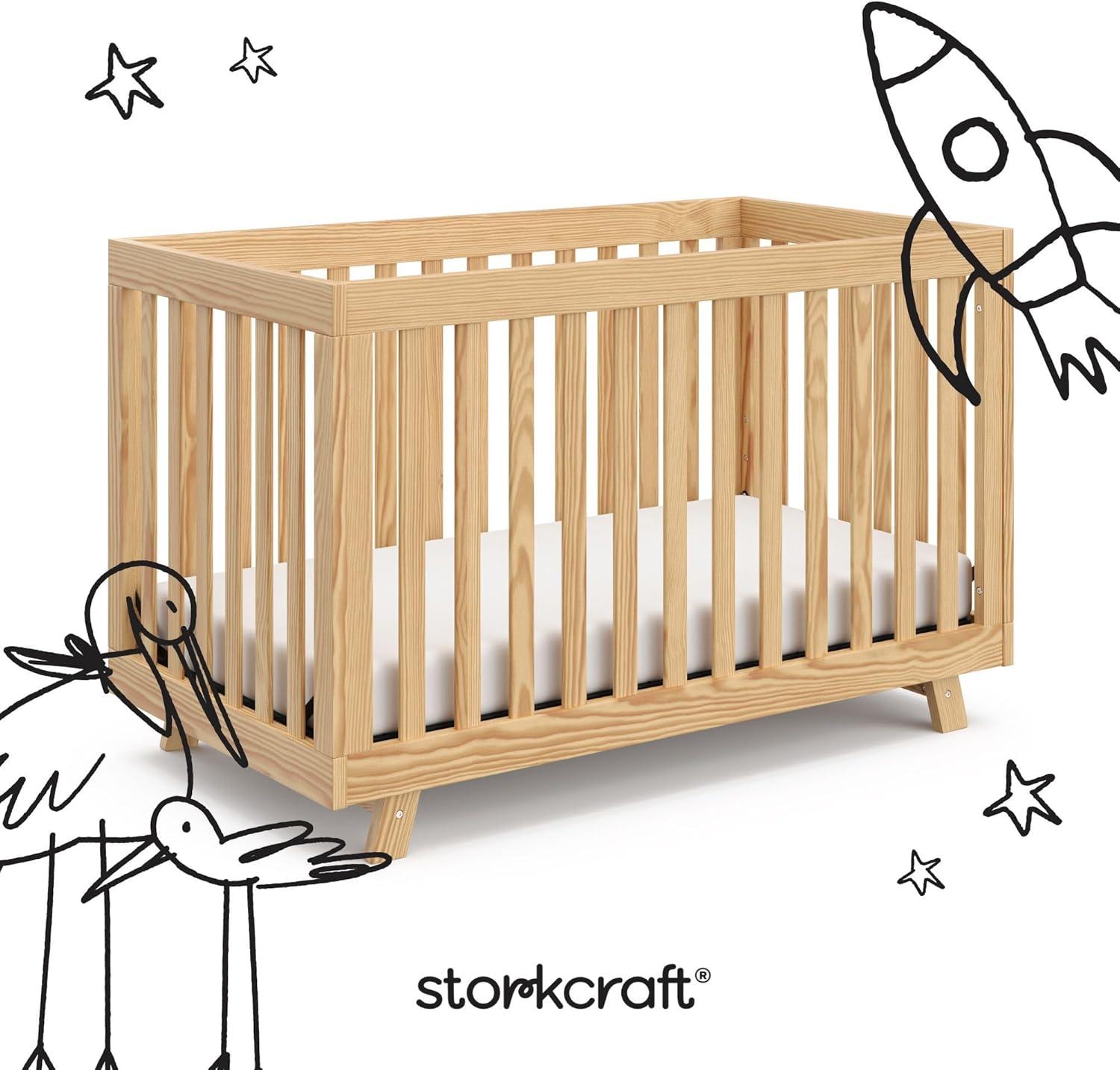 imageStorkcraft Beckett 3in1 Convertible Crib Natural GREENGUARD Gold Certified Fits Standard Crib Mattress Converts to Toddler Bed and Daybed 4 Adjustable Mattress Heights GrowwithMe DesignNatural