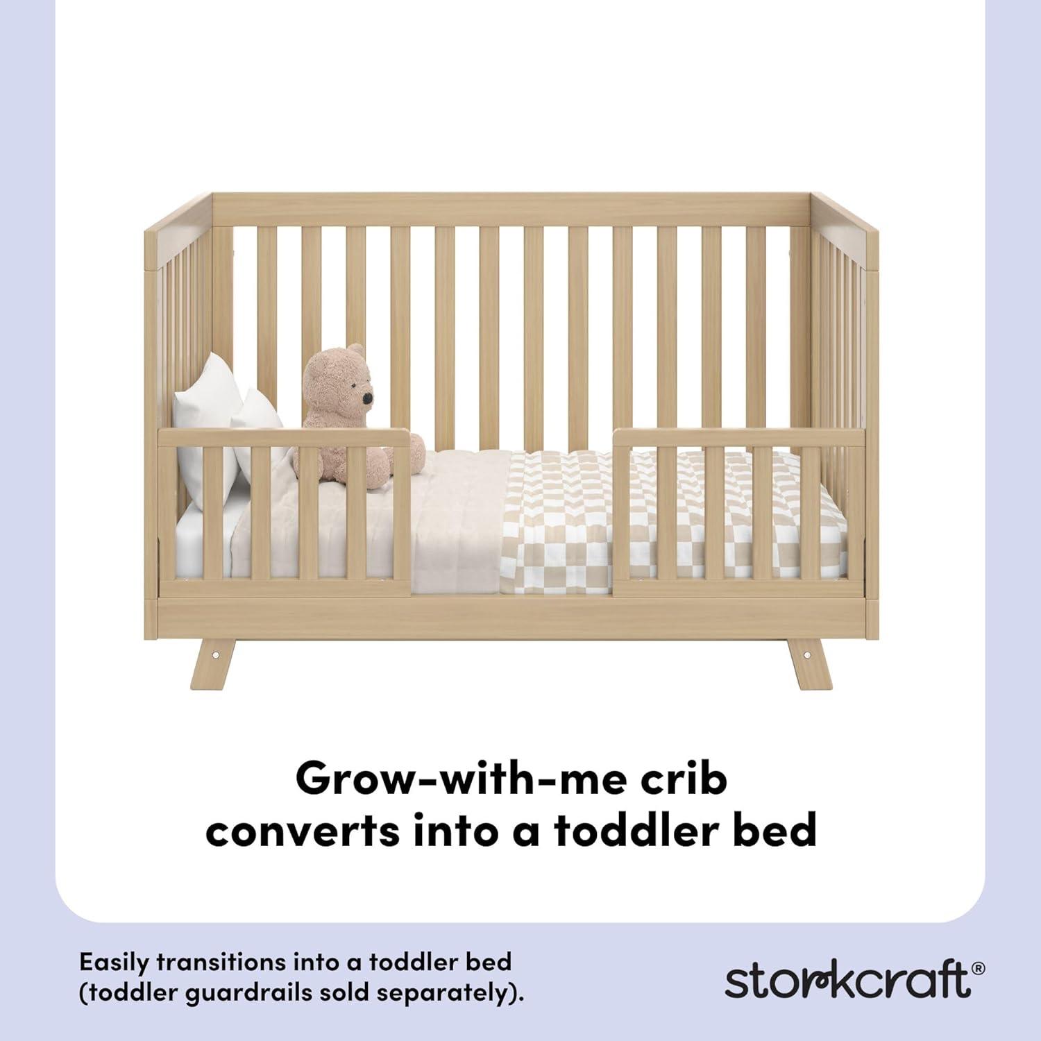 imageStorkcraft Beckett 3in1 Convertible Crib Natural GREENGUARD Gold Certified Fits Standard Crib Mattress Converts to Toddler Bed and Daybed 4 Adjustable Mattress Heights GrowwithMe DesignDriftwood