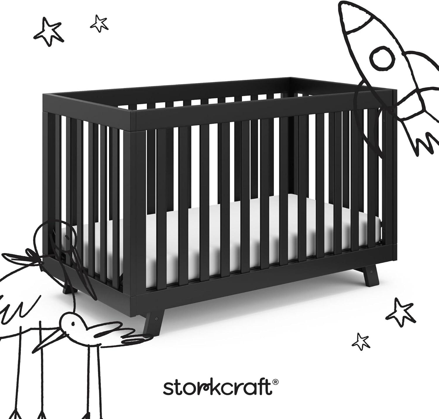imageStorkcraft Beckett 3in1 Convertible Crib Natural GREENGUARD Gold Certified Fits Standard Crib Mattress Converts to Toddler Bed and Daybed 4 Adjustable Mattress Heights GrowwithMe DesignBlack