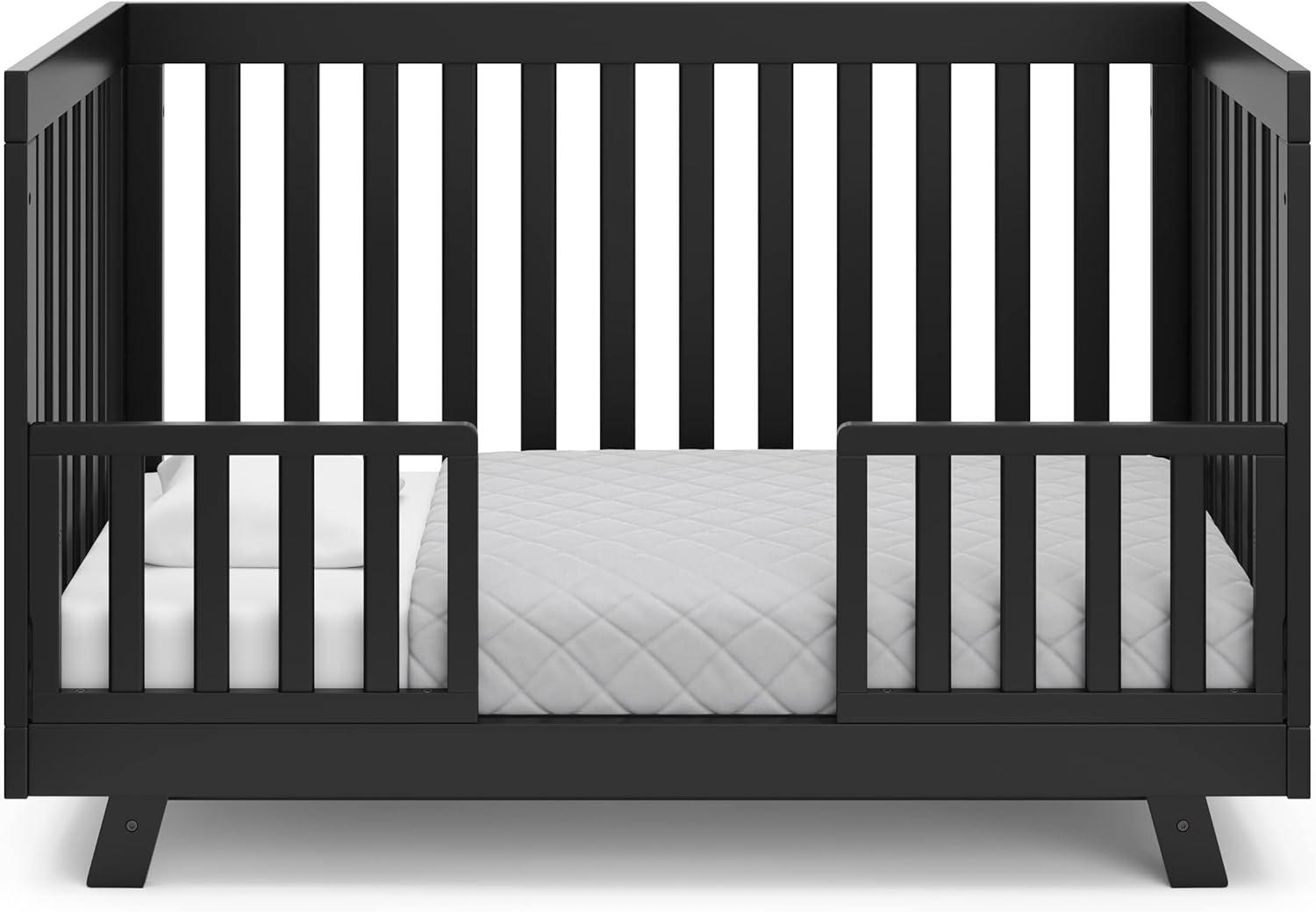 imageStorkcraft Beckett 3in1 Convertible Crib Natural GREENGUARD Gold Certified Fits Standard Crib Mattress Converts to Toddler Bed and Daybed 4 Adjustable Mattress Heights GrowwithMe DesignBlack