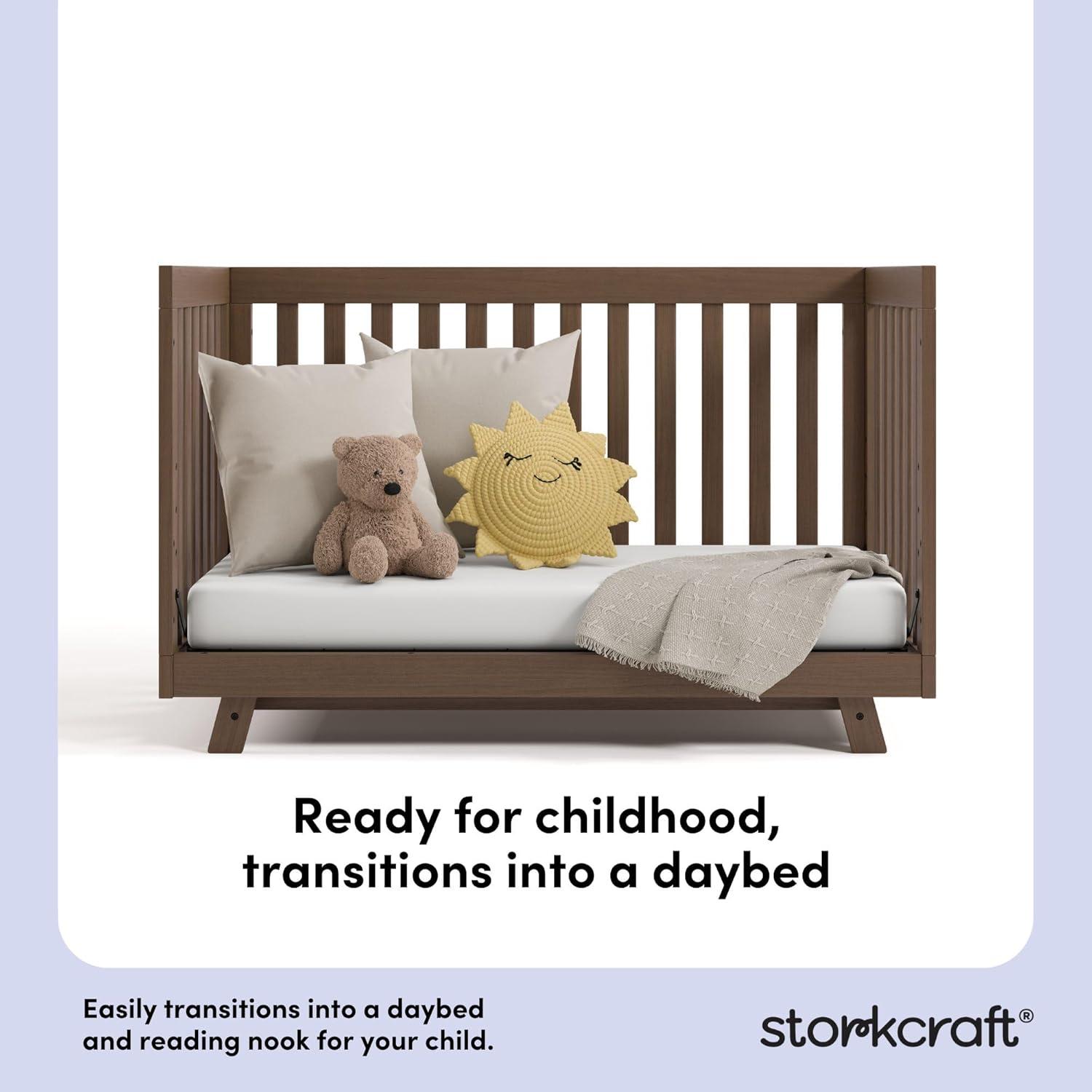 imageStorkcraft Beckett 3in1 Convertible Crib Natural GREENGUARD Gold Certified Fits Standard Crib Mattress Converts to Toddler Bed and Daybed 4 Adjustable Mattress Heights GrowwithMe DesignHazelnut