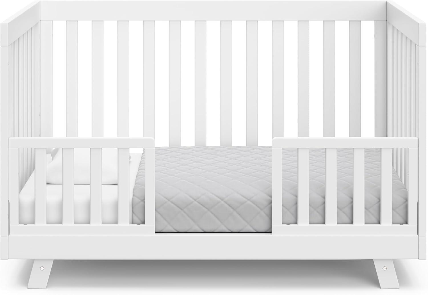imageStorkcraft Beckett 3in1 Convertible Crib Natural GREENGUARD Gold Certified Fits Standard Crib Mattress Converts to Toddler Bed and Daybed 4 Adjustable Mattress Heights GrowwithMe DesignWhite