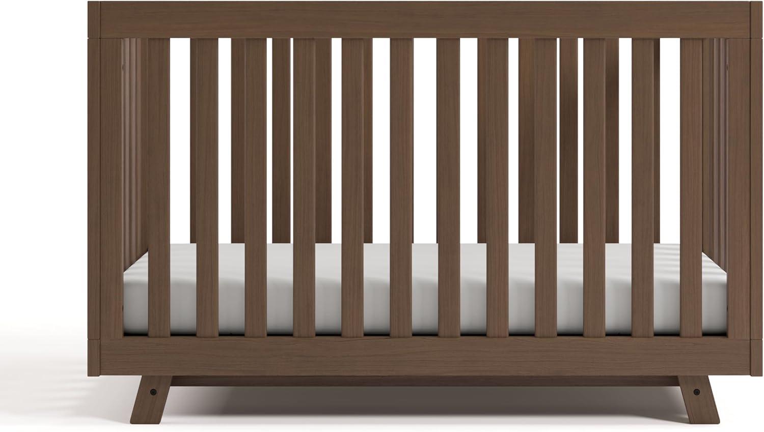 imageStorkcraft Beckett 3in1 Convertible Crib Natural GREENGUARD Gold Certified Fits Standard Crib Mattress Converts to Toddler Bed and Daybed 4 Adjustable Mattress Heights GrowwithMe DesignHazelnut