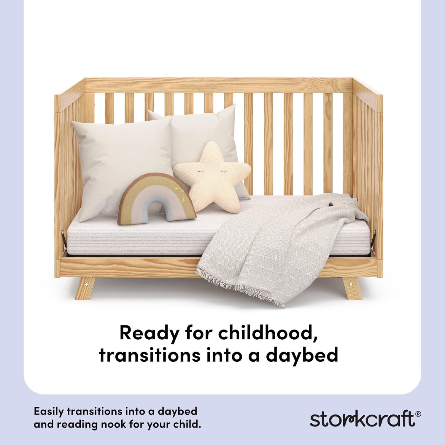 imageStorkcraft Beckett 3in1 Convertible Crib Natural GREENGUARD Gold Certified Fits Standard Crib Mattress Converts to Toddler Bed and Daybed 4 Adjustable Mattress Heights GrowwithMe DesignNatural
