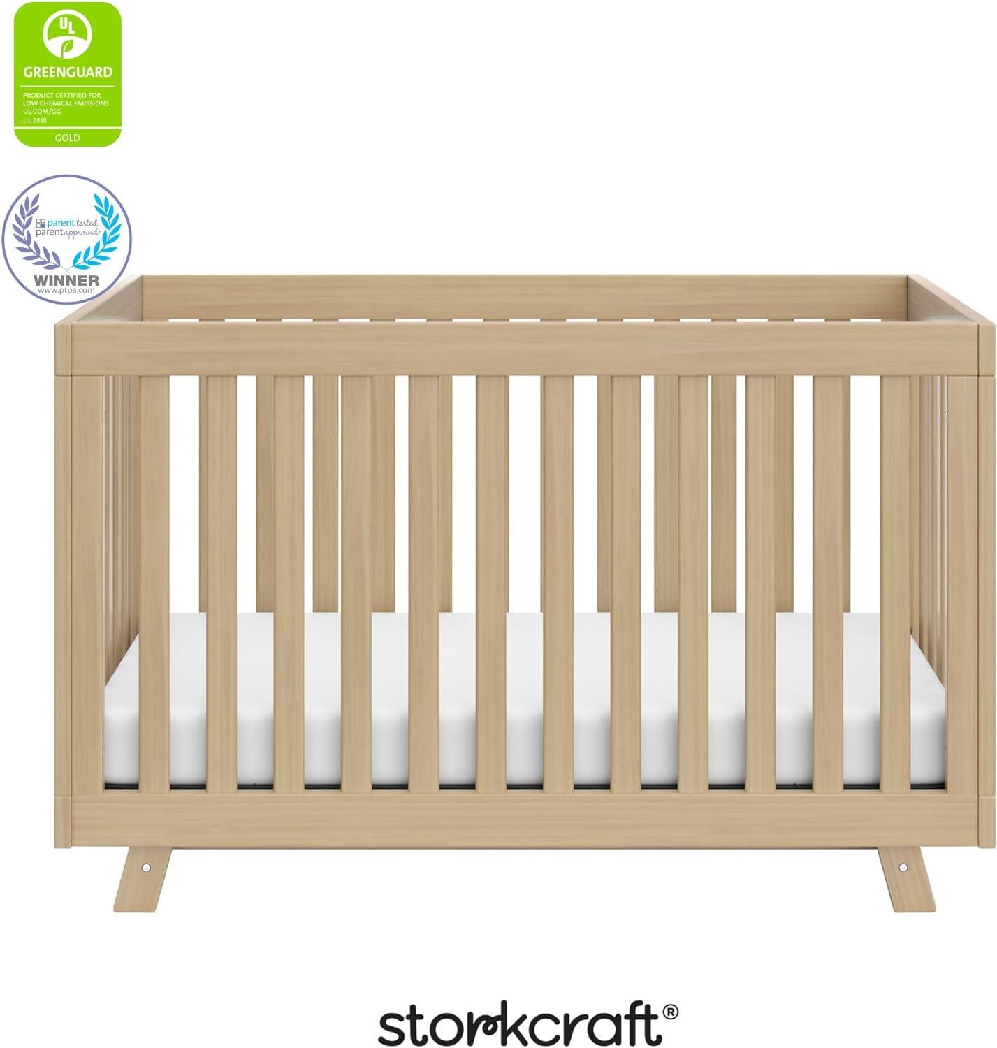 imageStorkcraft Beckett 3in1 Convertible Crib Natural GREENGUARD Gold Certified Fits Standard Crib Mattress Converts to Toddler Bed and Daybed 4 Adjustable Mattress Heights GrowwithMe DesignDriftwood