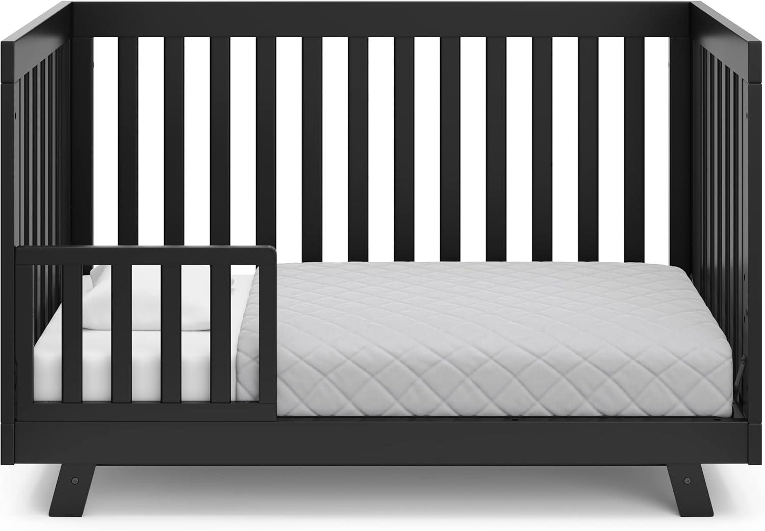 imageStorkcraft Beckett 3in1 Convertible Crib Natural GREENGUARD Gold Certified Fits Standard Crib Mattress Converts to Toddler Bed and Daybed 4 Adjustable Mattress Heights GrowwithMe DesignBlack