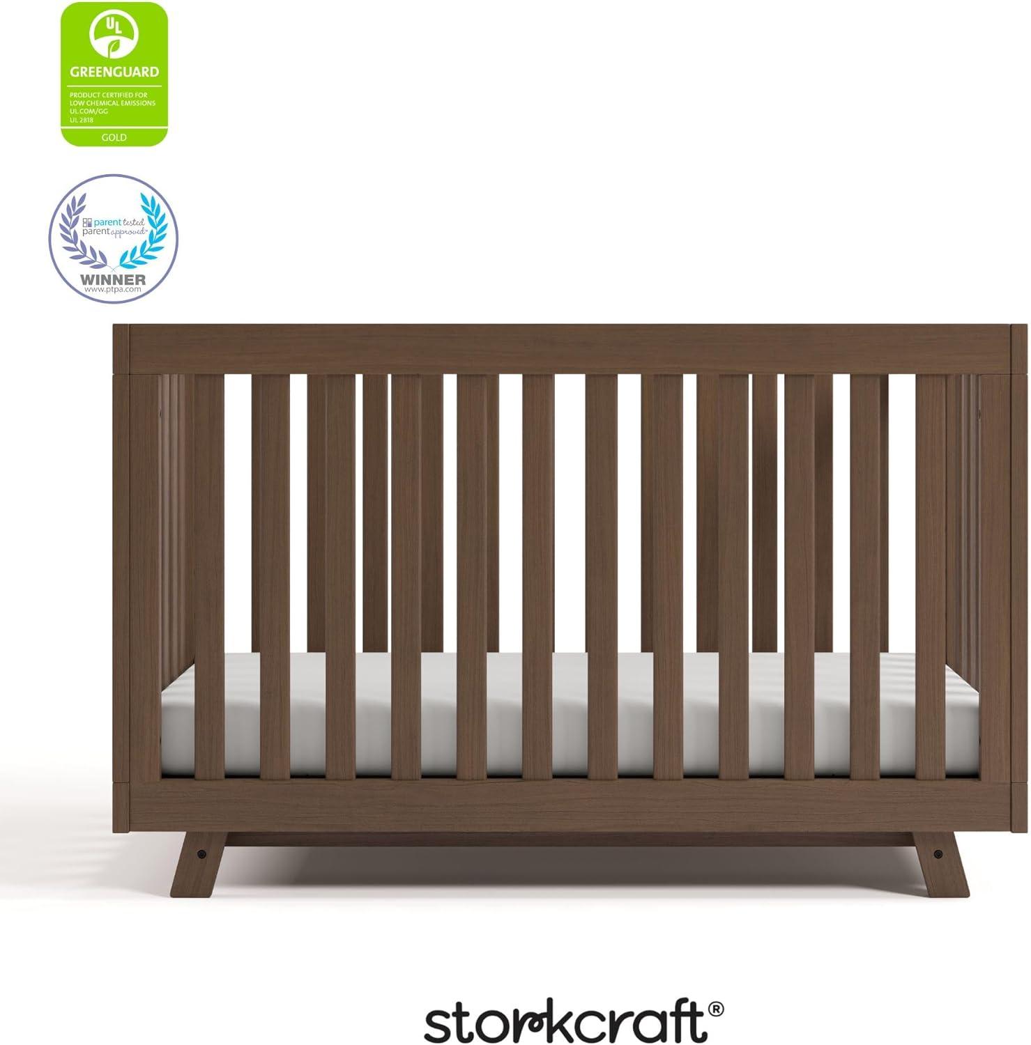 imageStorkcraft Beckett 3in1 Convertible Crib Natural GREENGUARD Gold Certified Fits Standard Crib Mattress Converts to Toddler Bed and Daybed 4 Adjustable Mattress Heights GrowwithMe DesignHazelnut