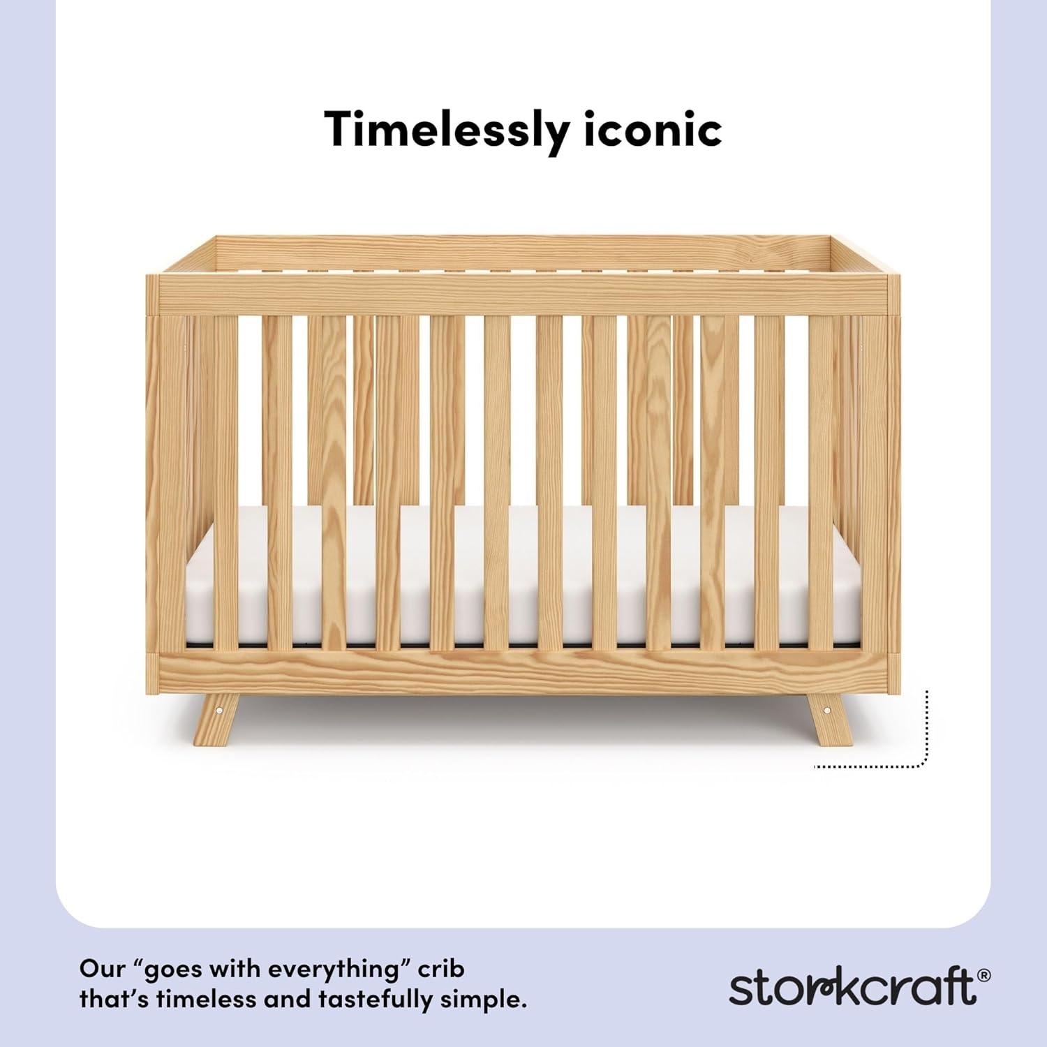 imageStorkcraft Beckett 3in1 Convertible Crib Natural GREENGUARD Gold Certified Fits Standard Crib Mattress Converts to Toddler Bed and Daybed 4 Adjustable Mattress Heights GrowwithMe DesignNatural