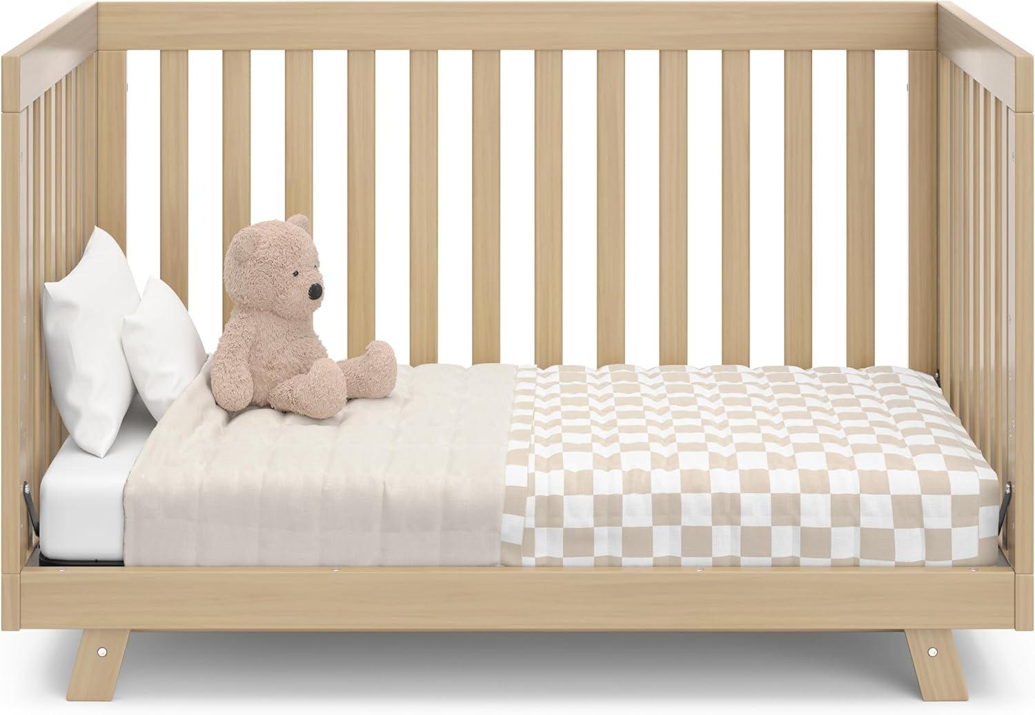imageStorkcraft Beckett 3in1 Convertible Crib Natural GREENGUARD Gold Certified Fits Standard Crib Mattress Converts to Toddler Bed and Daybed 4 Adjustable Mattress Heights GrowwithMe DesignDriftwood