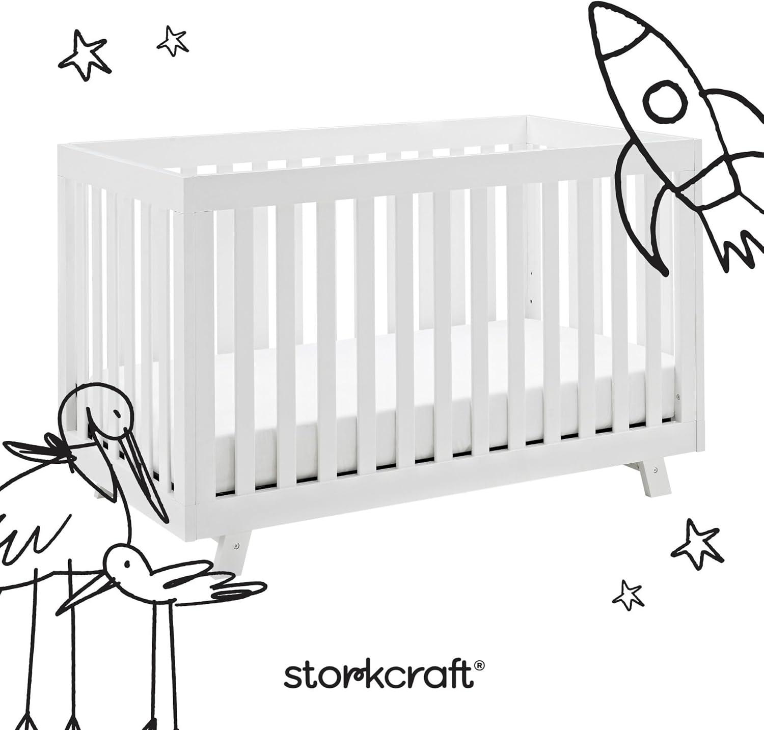 imageStorkcraft Beckett 3in1 Convertible Crib Natural GREENGUARD Gold Certified Fits Standard Crib Mattress Converts to Toddler Bed and Daybed 4 Adjustable Mattress Heights GrowwithMe DesignWhite