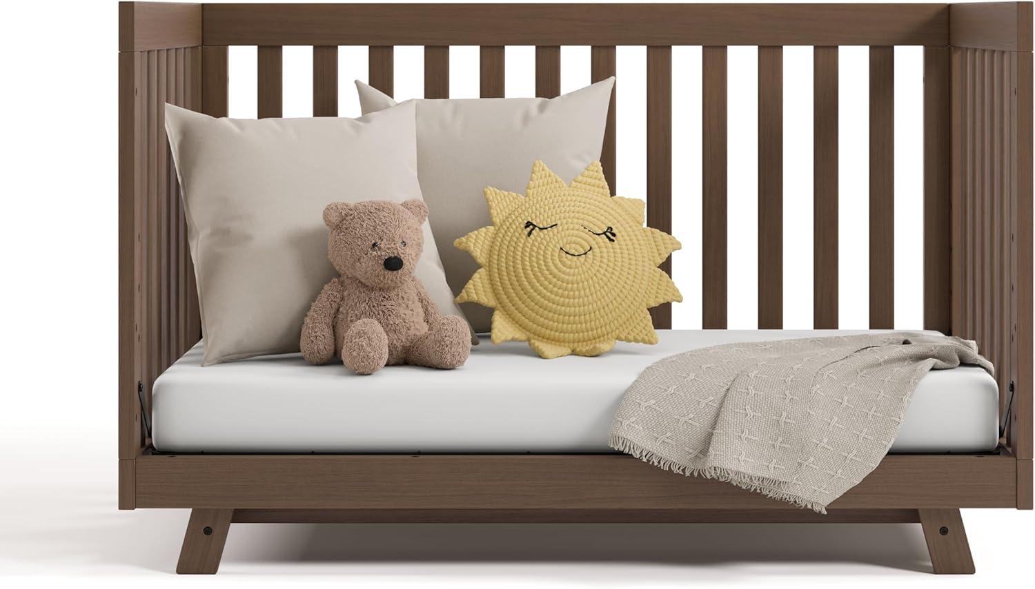 imageStorkcraft Beckett 3in1 Convertible Crib Natural GREENGUARD Gold Certified Fits Standard Crib Mattress Converts to Toddler Bed and Daybed 4 Adjustable Mattress Heights GrowwithMe DesignHazelnut