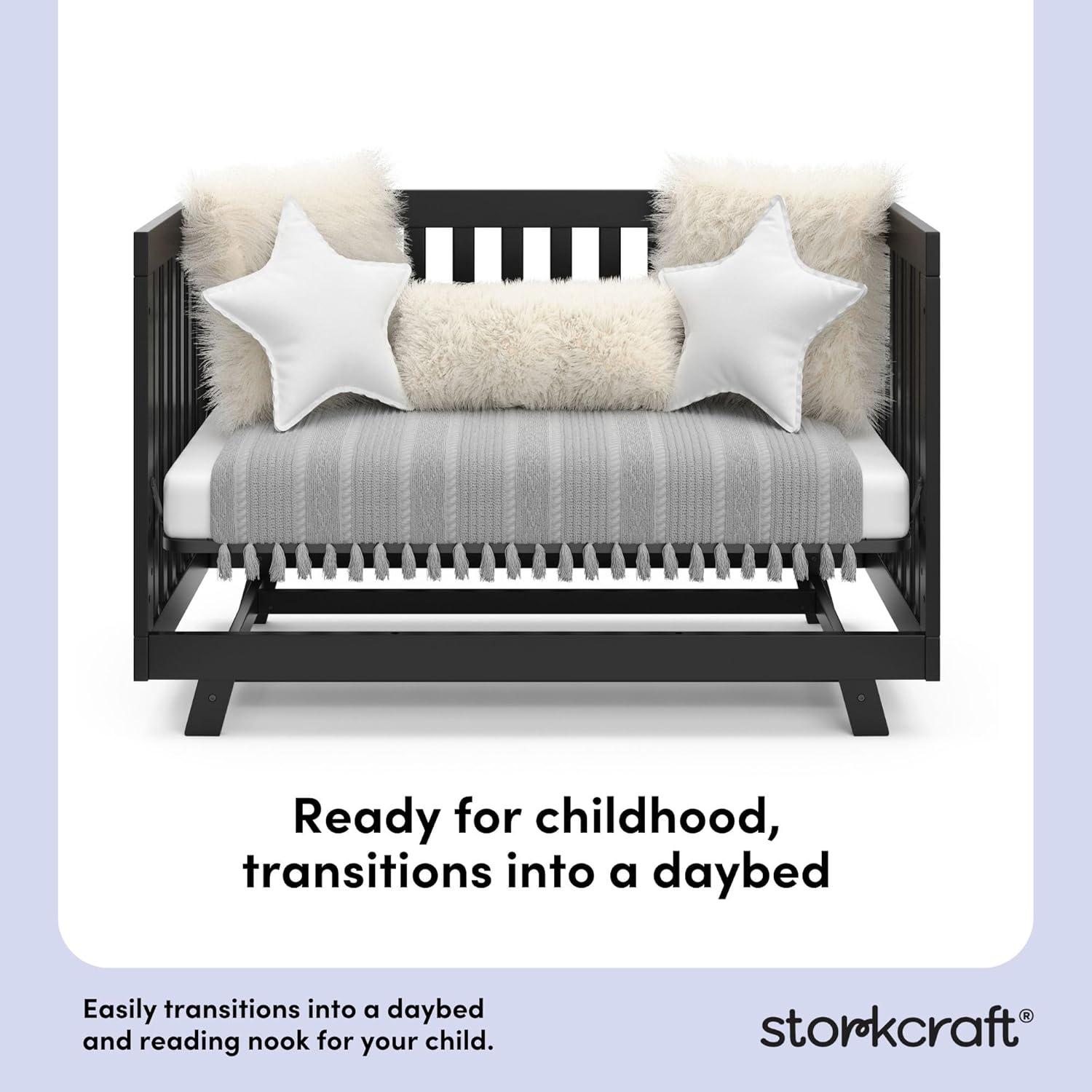 imageStorkcraft Beckett 3in1 Convertible Crib Natural GREENGUARD Gold Certified Fits Standard Crib Mattress Converts to Toddler Bed and Daybed 4 Adjustable Mattress Heights GrowwithMe DesignBlack