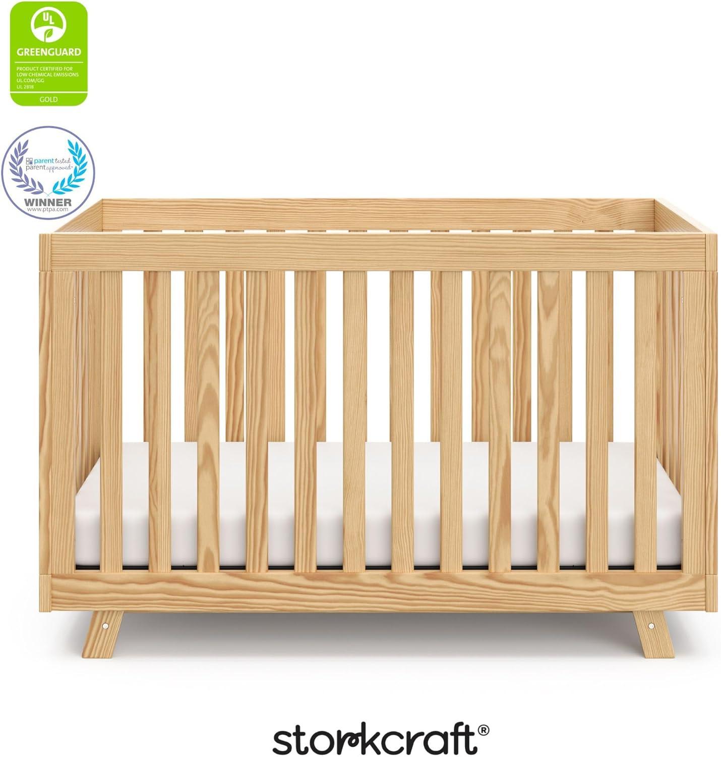 imageStorkcraft Beckett 3in1 Convertible Crib Natural GREENGUARD Gold Certified Fits Standard Crib Mattress Converts to Toddler Bed and Daybed 4 Adjustable Mattress Heights GrowwithMe DesignNatural
