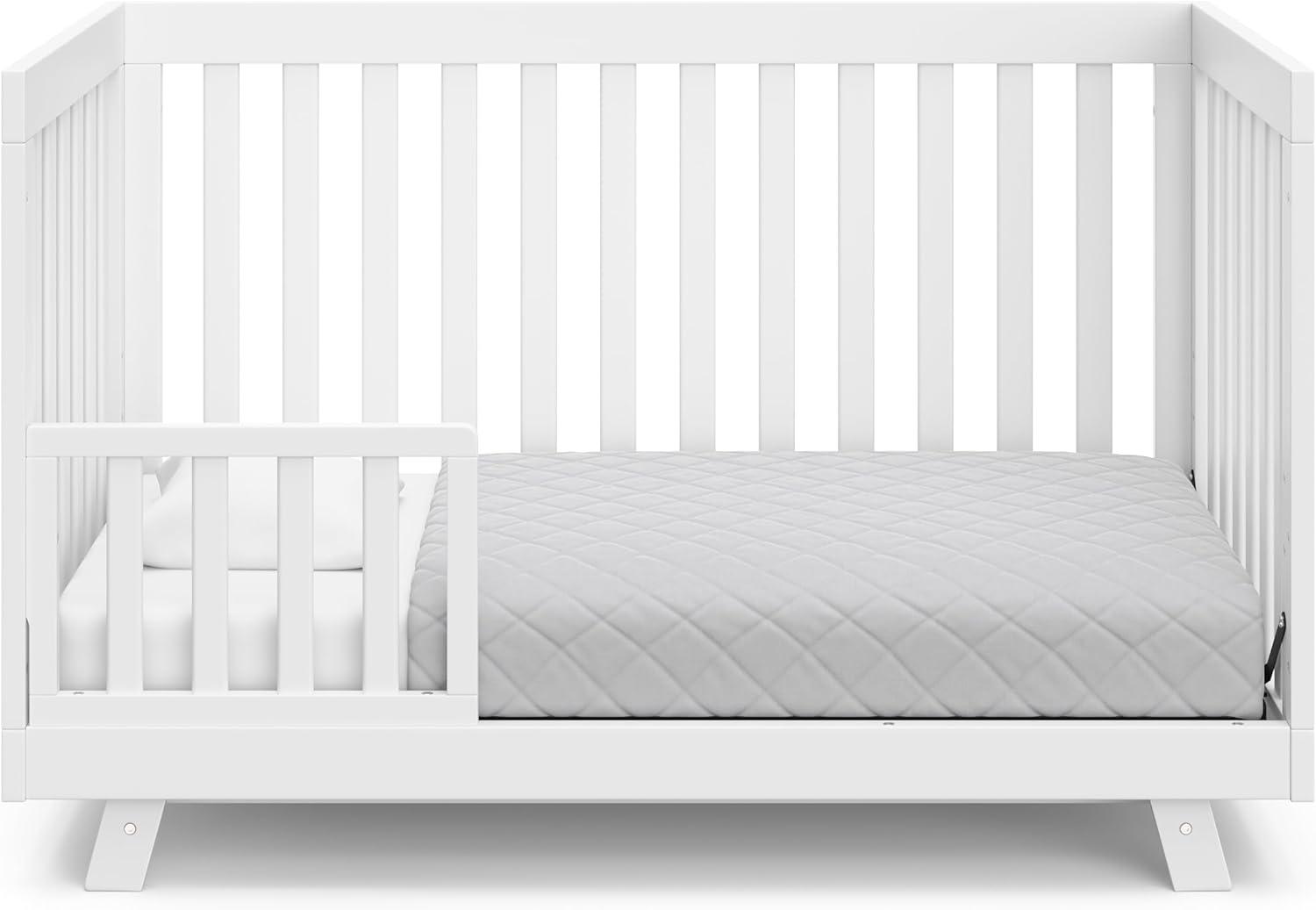 imageStorkcraft Beckett 3in1 Convertible Crib Natural GREENGUARD Gold Certified Fits Standard Crib Mattress Converts to Toddler Bed and Daybed 4 Adjustable Mattress Heights GrowwithMe DesignWhite