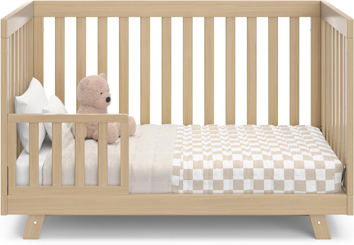 imageStorkcraft Beckett 3in1 Convertible Crib Natural GREENGUARD Gold Certified Fits Standard Crib Mattress Converts to Toddler Bed and Daybed 4 Adjustable Mattress Heights GrowwithMe DesignDriftwood
