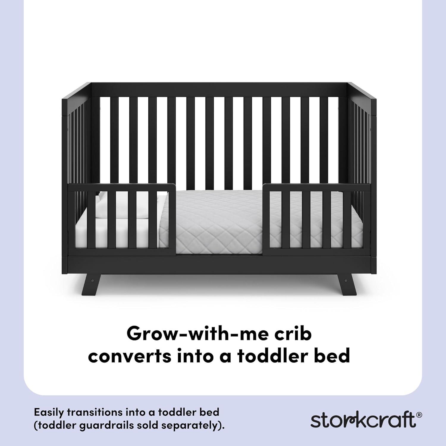 imageStorkcraft Beckett 3in1 Convertible Crib Natural GREENGUARD Gold Certified Fits Standard Crib Mattress Converts to Toddler Bed and Daybed 4 Adjustable Mattress Heights GrowwithMe DesignBlack