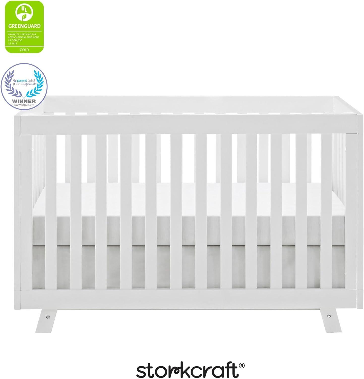 imageStorkcraft Beckett 3in1 Convertible Crib Natural GREENGUARD Gold Certified Fits Standard Crib Mattress Converts to Toddler Bed and Daybed 4 Adjustable Mattress Heights GrowwithMe DesignWhite