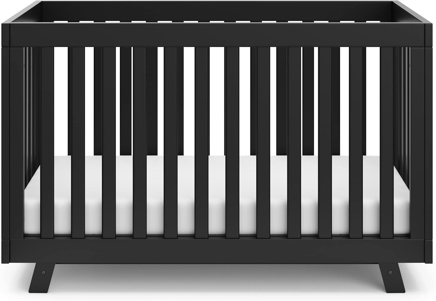 imageStorkcraft Beckett 3in1 Convertible Crib Natural GREENGUARD Gold Certified Fits Standard Crib Mattress Converts to Toddler Bed and Daybed 4 Adjustable Mattress Heights GrowwithMe DesignBlack