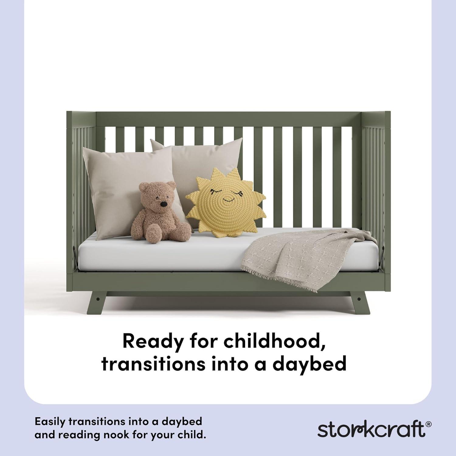 imageStorkcraft Beckett 3in1 Convertible Crib Natural GREENGUARD Gold Certified Fits Standard Crib Mattress Converts to Toddler Bed and Daybed 4 Adjustable Mattress Heights GrowwithMe DesignOlive