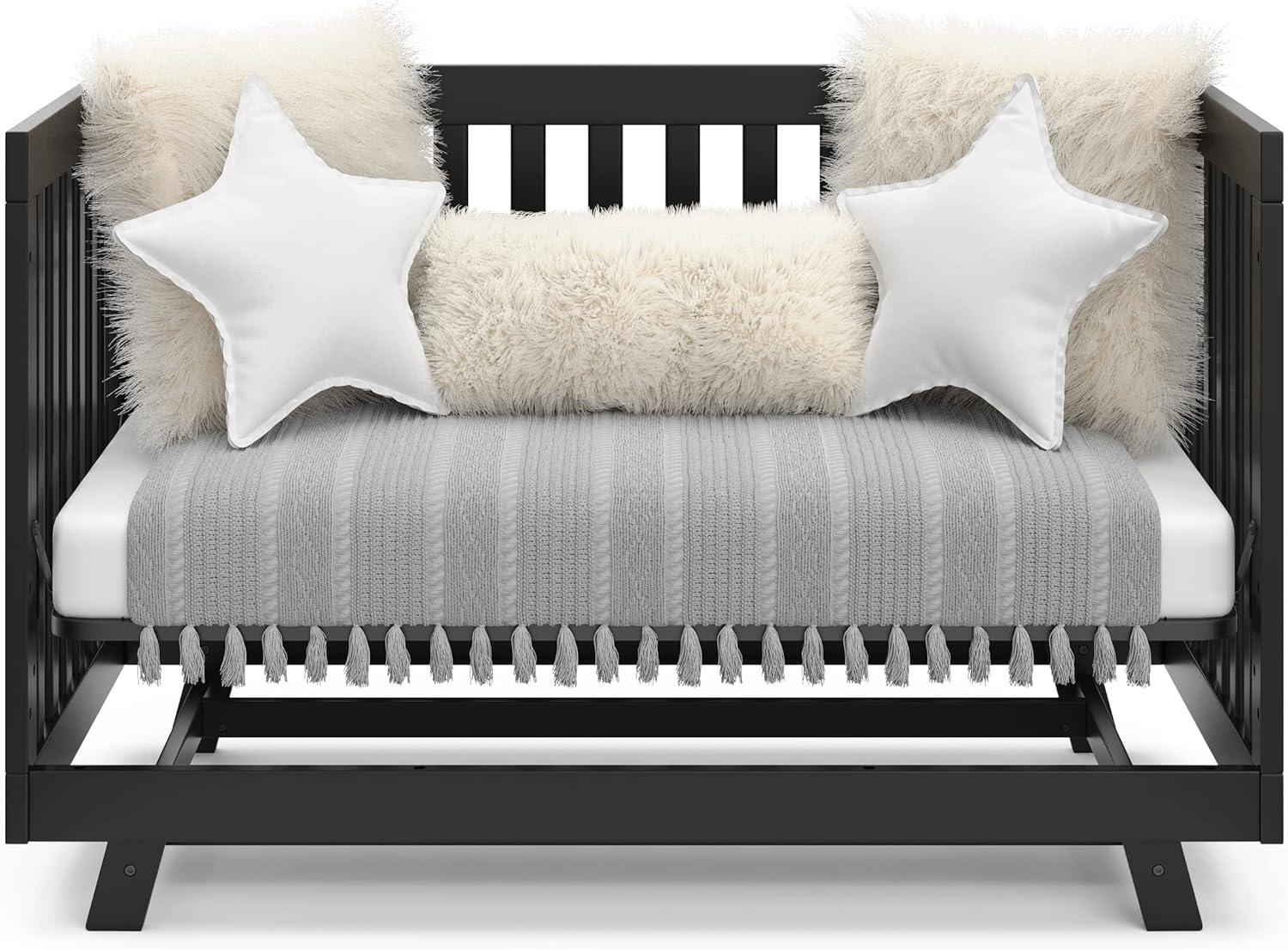 imageStorkcraft Beckett 3in1 Convertible Crib Natural GREENGUARD Gold Certified Fits Standard Crib Mattress Converts to Toddler Bed and Daybed 4 Adjustable Mattress Heights GrowwithMe DesignBlack