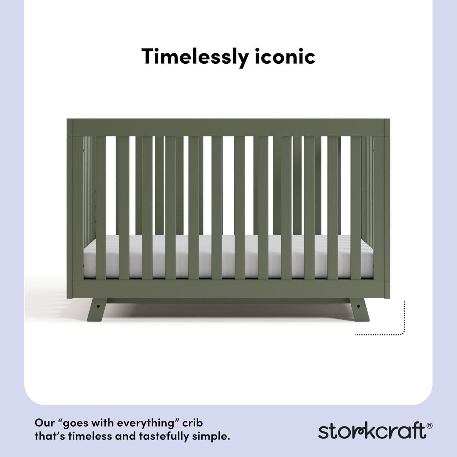 imageStorkcraft Beckett 3in1 Convertible Crib Natural GREENGUARD Gold Certified Fits Standard Crib Mattress Converts to Toddler Bed and Daybed 4 Adjustable Mattress Heights GrowwithMe DesignOlive