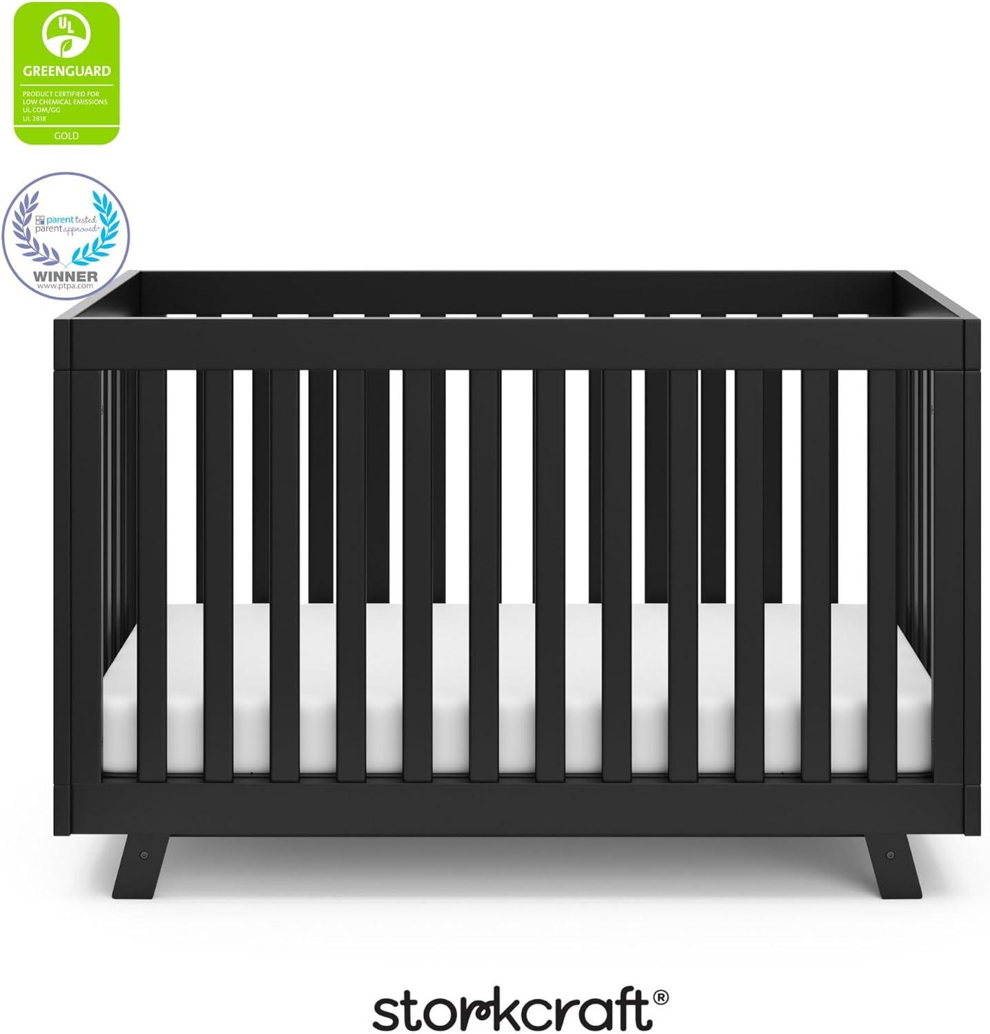imageStorkcraft Beckett 3in1 Convertible Crib Natural GREENGUARD Gold Certified Fits Standard Crib Mattress Converts to Toddler Bed and Daybed 4 Adjustable Mattress Heights GrowwithMe DesignBlack