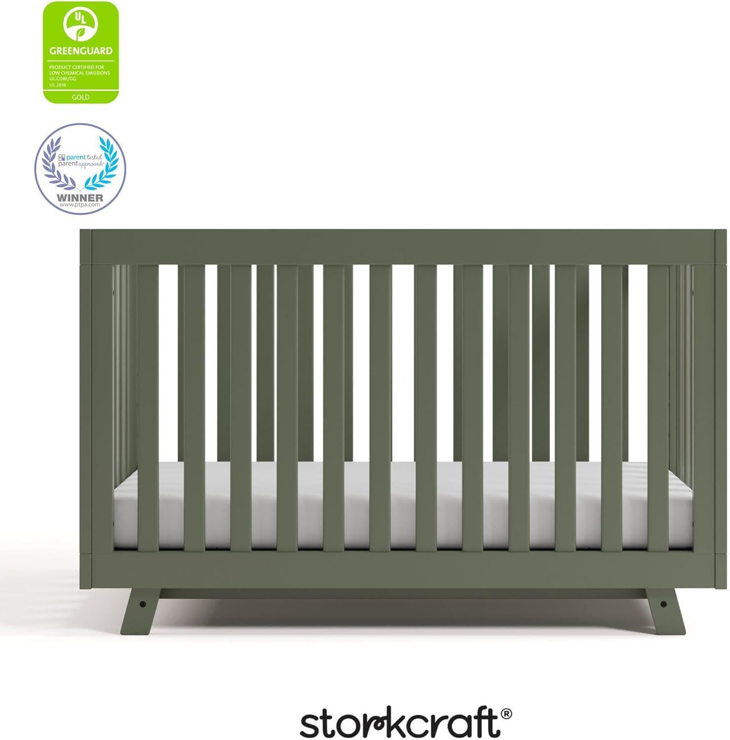 imageStorkcraft Beckett 3in1 Convertible Crib Natural GREENGUARD Gold Certified Fits Standard Crib Mattress Converts to Toddler Bed and Daybed 4 Adjustable Mattress Heights GrowwithMe DesignOlive