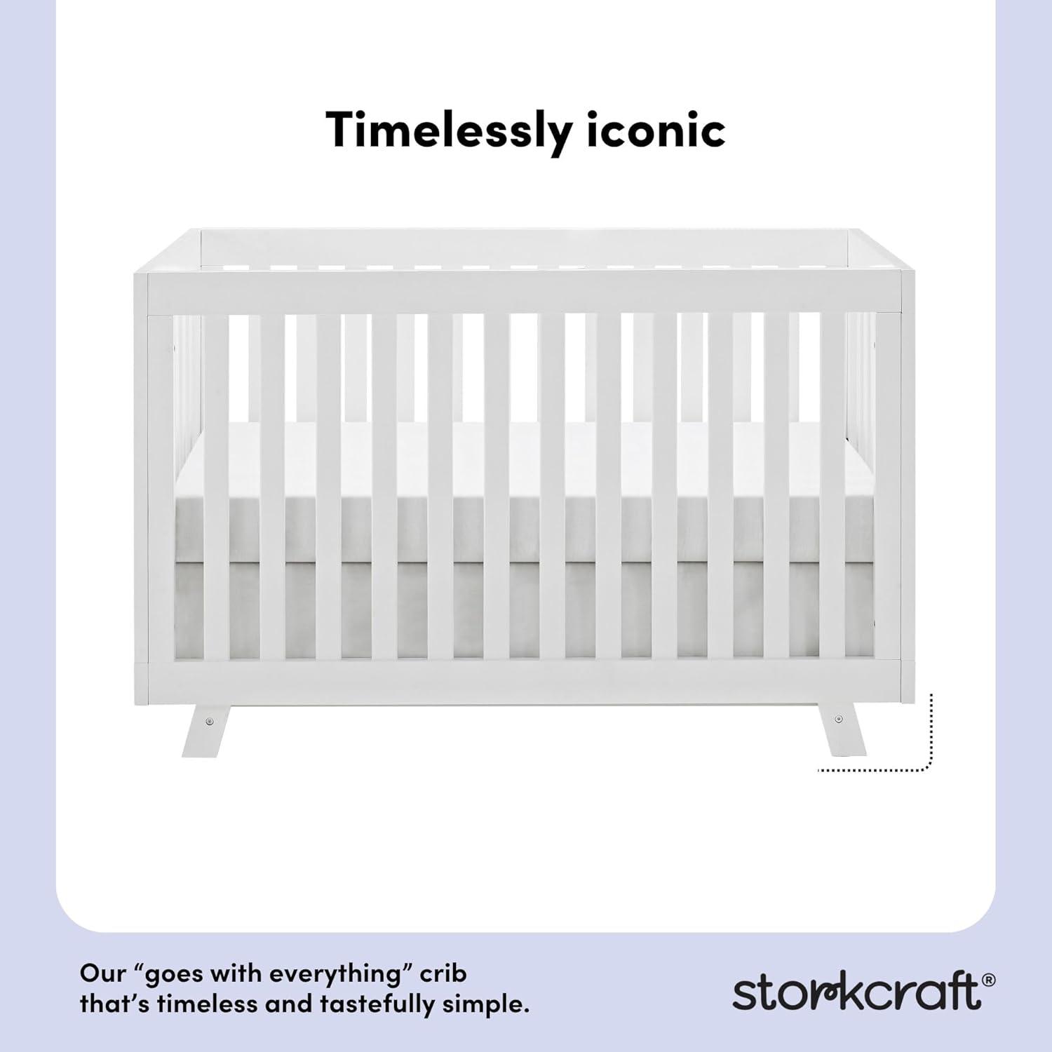 imageStorkcraft Beckett 3in1 Convertible Crib Natural GREENGUARD Gold Certified Fits Standard Crib Mattress Converts to Toddler Bed and Daybed 4 Adjustable Mattress Heights GrowwithMe DesignWhite