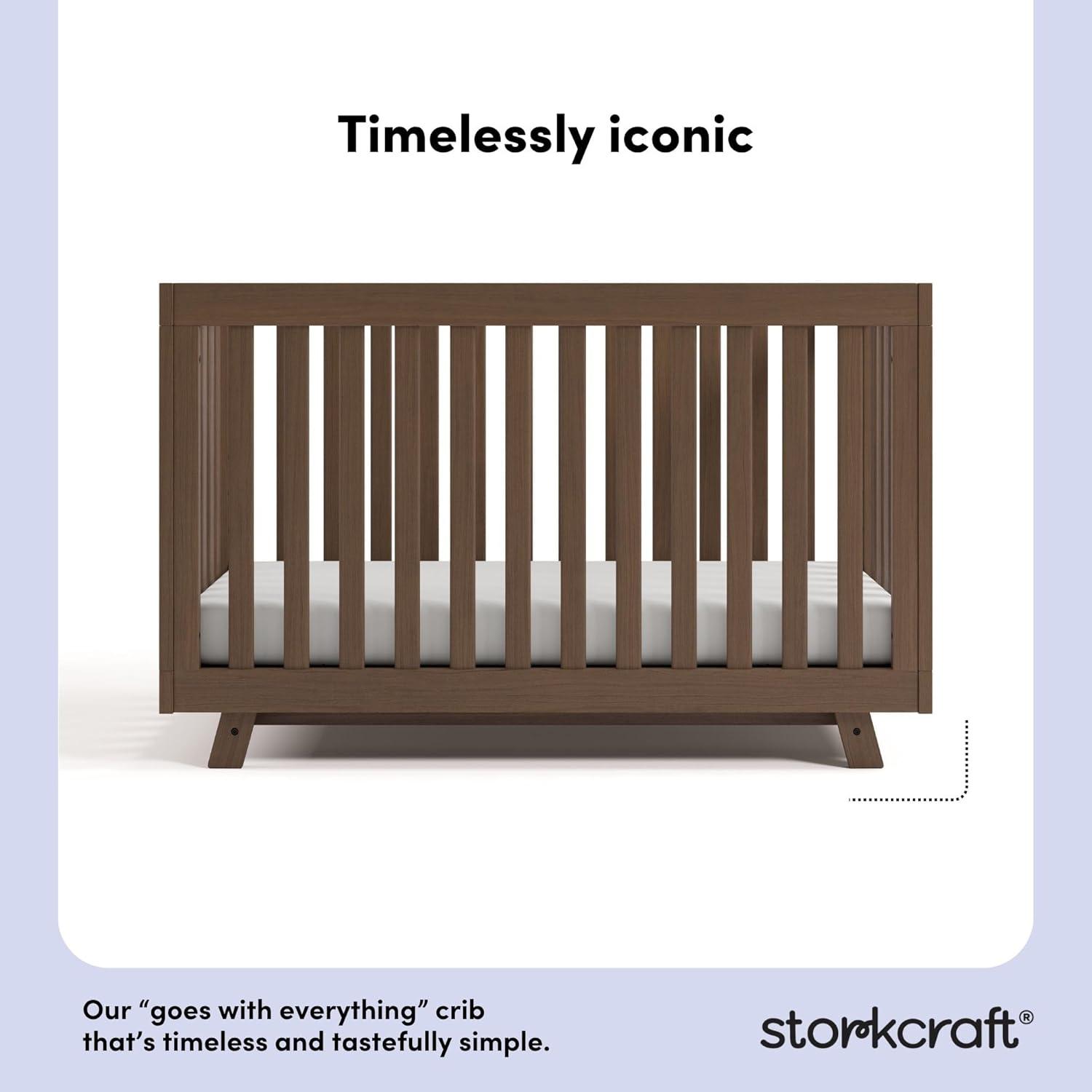 imageStorkcraft Beckett 3in1 Convertible Crib Natural GREENGUARD Gold Certified Fits Standard Crib Mattress Converts to Toddler Bed and Daybed 4 Adjustable Mattress Heights GrowwithMe DesignHazelnut