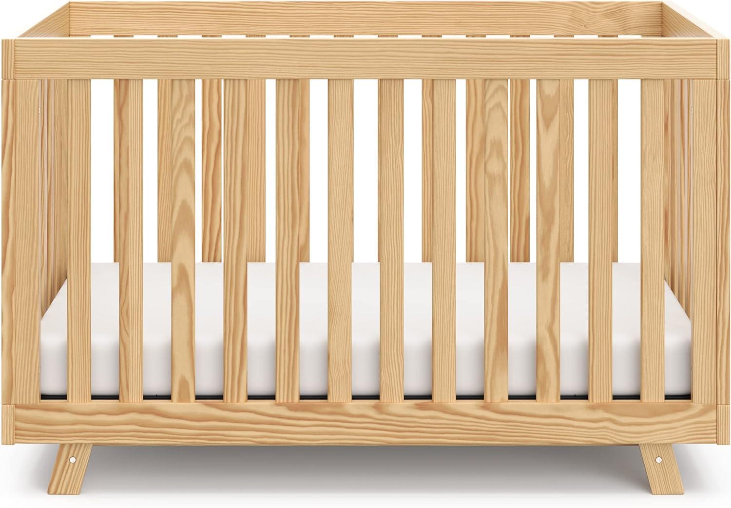 imageStorkcraft Beckett 3in1 Convertible Crib Natural GREENGUARD Gold Certified Fits Standard Crib Mattress Converts to Toddler Bed and Daybed 4 Adjustable Mattress Heights GrowwithMe DesignNatural