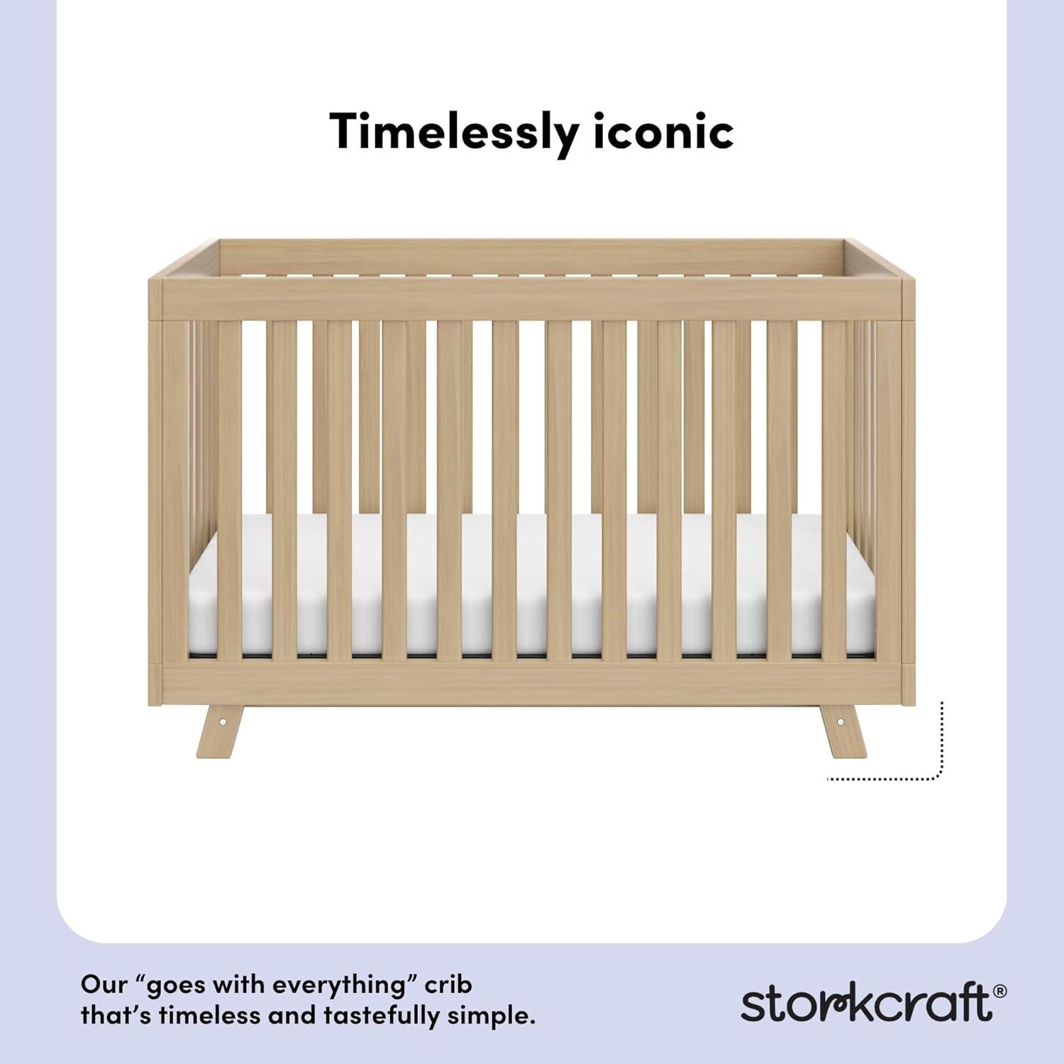 imageStorkcraft Beckett 3in1 Convertible Crib Natural GREENGUARD Gold Certified Fits Standard Crib Mattress Converts to Toddler Bed and Daybed 4 Adjustable Mattress Heights GrowwithMe DesignDriftwood