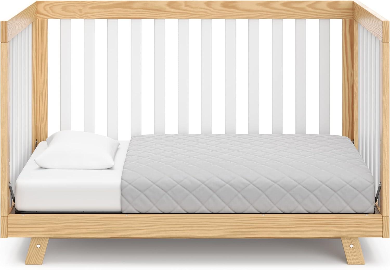 imageStorkcraft Beckett 3in1 Convertible Crib Natural GREENGUARD Gold Certified Fits Standard Crib Mattress Converts to Toddler Bed and Daybed 4 Adjustable Mattress Heights GrowwithMe DesignNatural With White