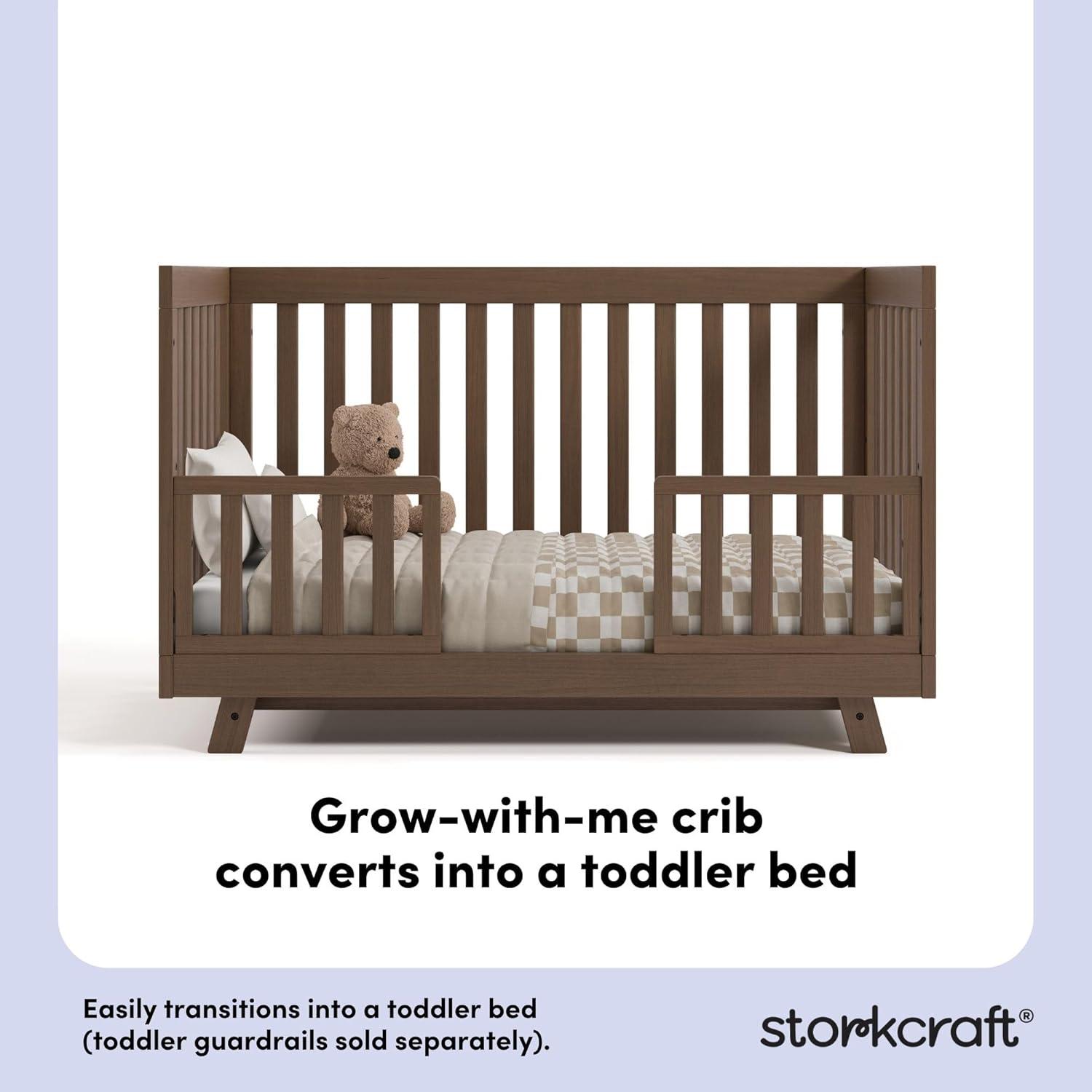 imageStorkcraft Beckett 3in1 Convertible Crib Natural GREENGUARD Gold Certified Fits Standard Crib Mattress Converts to Toddler Bed and Daybed 4 Adjustable Mattress Heights GrowwithMe DesignHazelnut